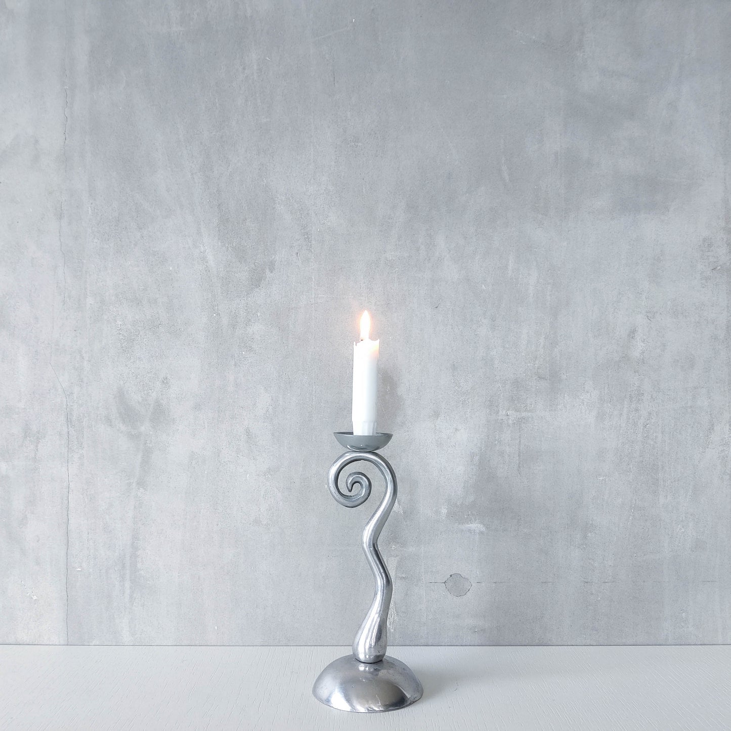 Vintage 1980s cast aluminium chunky spiral sculptural candle holder with pricket top