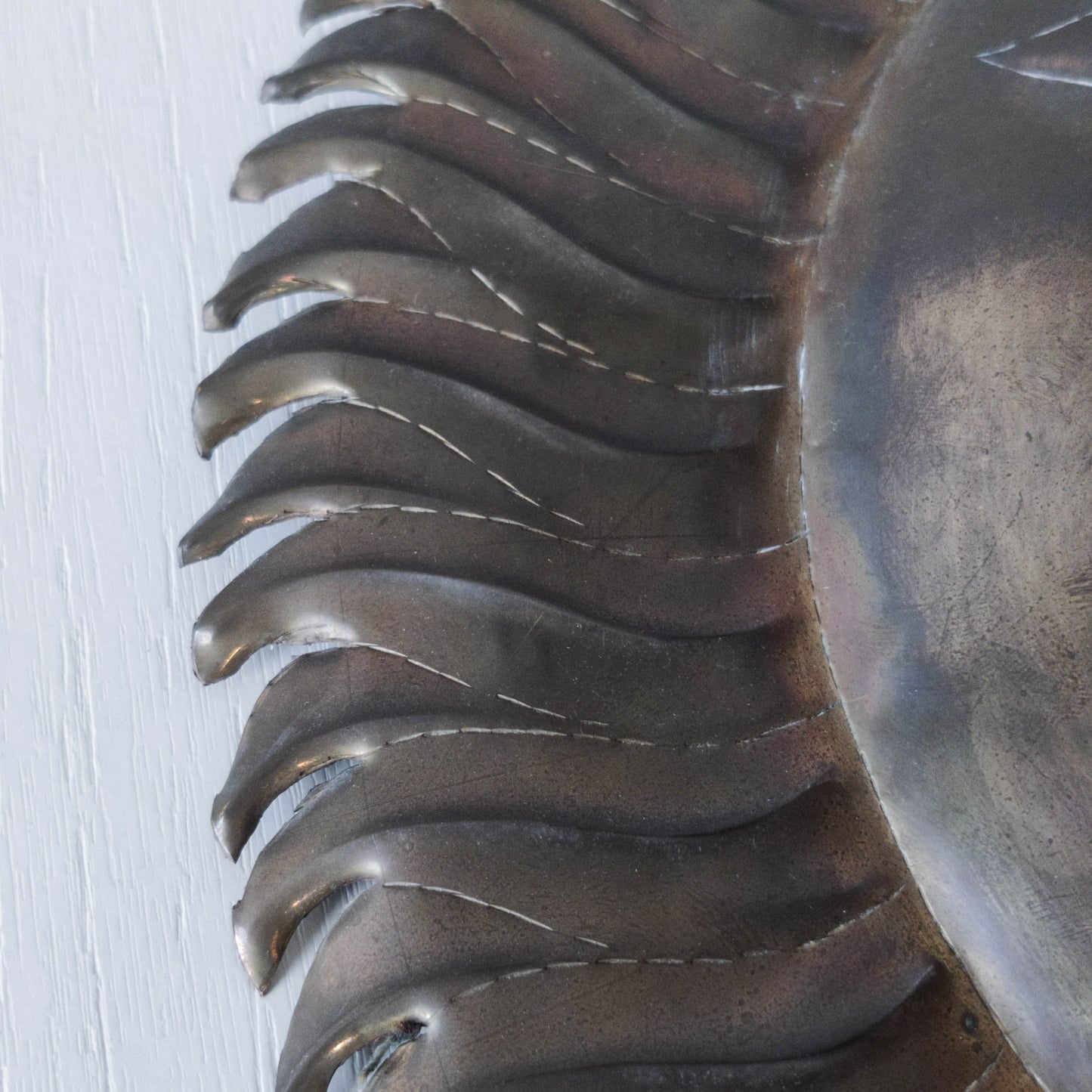 Vintage 1970s sun face sunburst brass wall plaque relief repousee inscribed