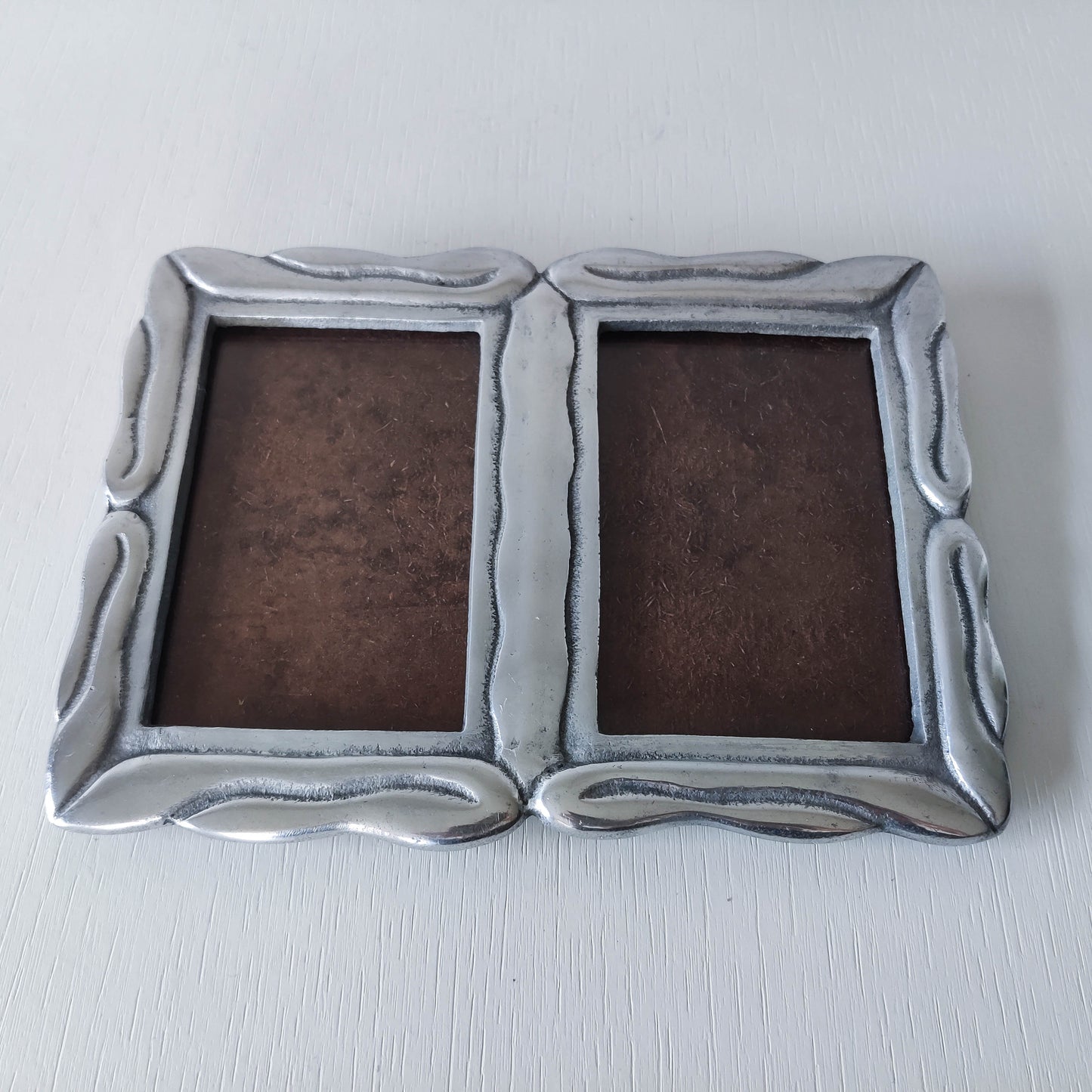 Vintage 1990s cast aluminium organic modernist form double picture photo frame