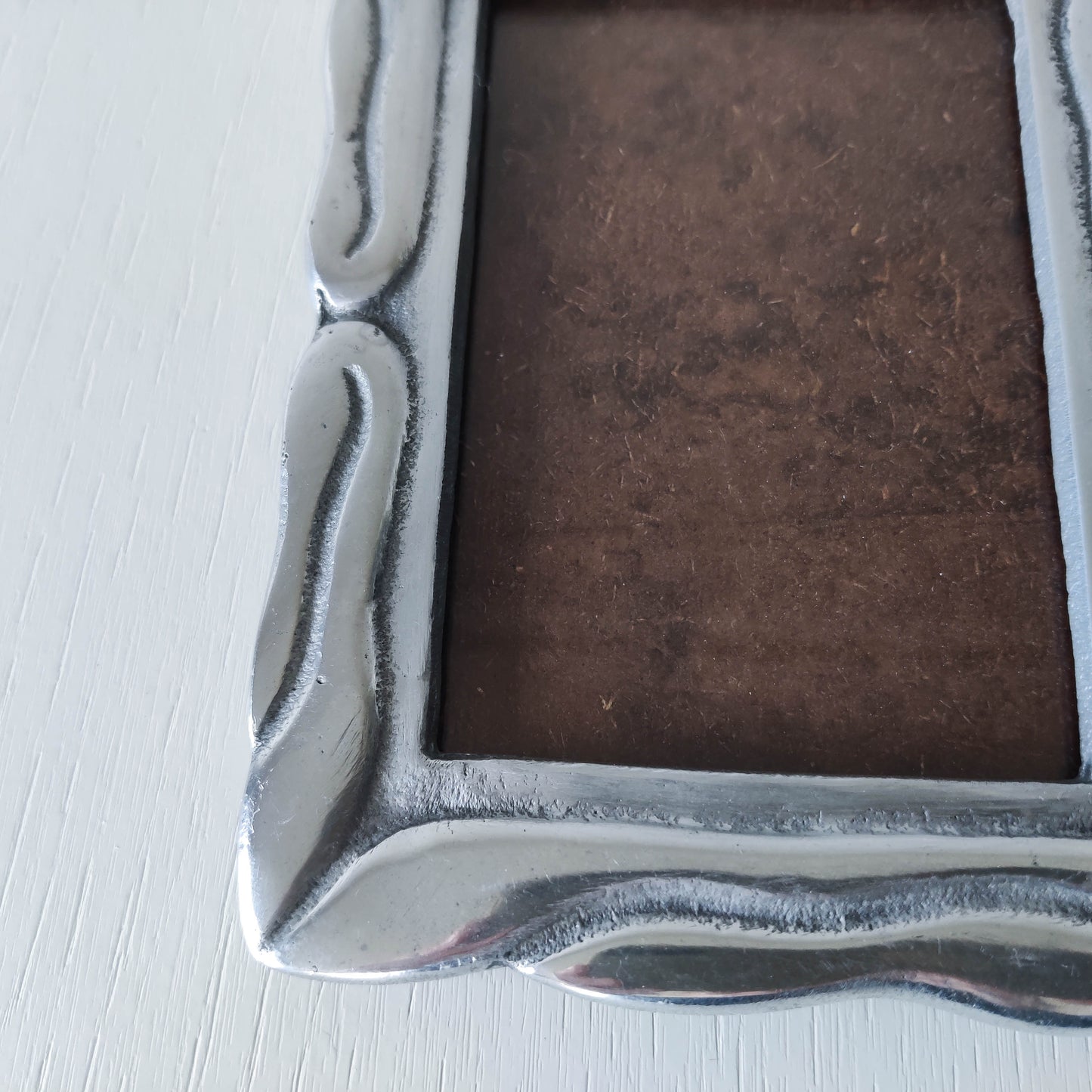 Vintage 1990s cast aluminium organic modernist form double picture photo frame