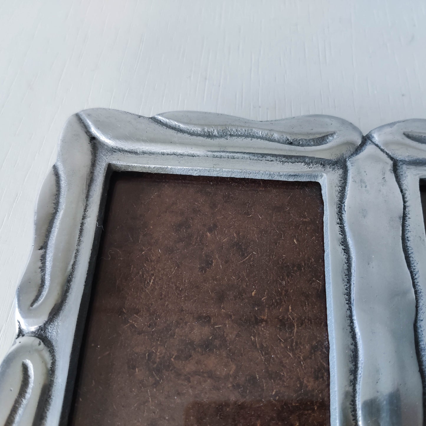 Vintage 1990s cast aluminium organic modernist form double picture photo frame