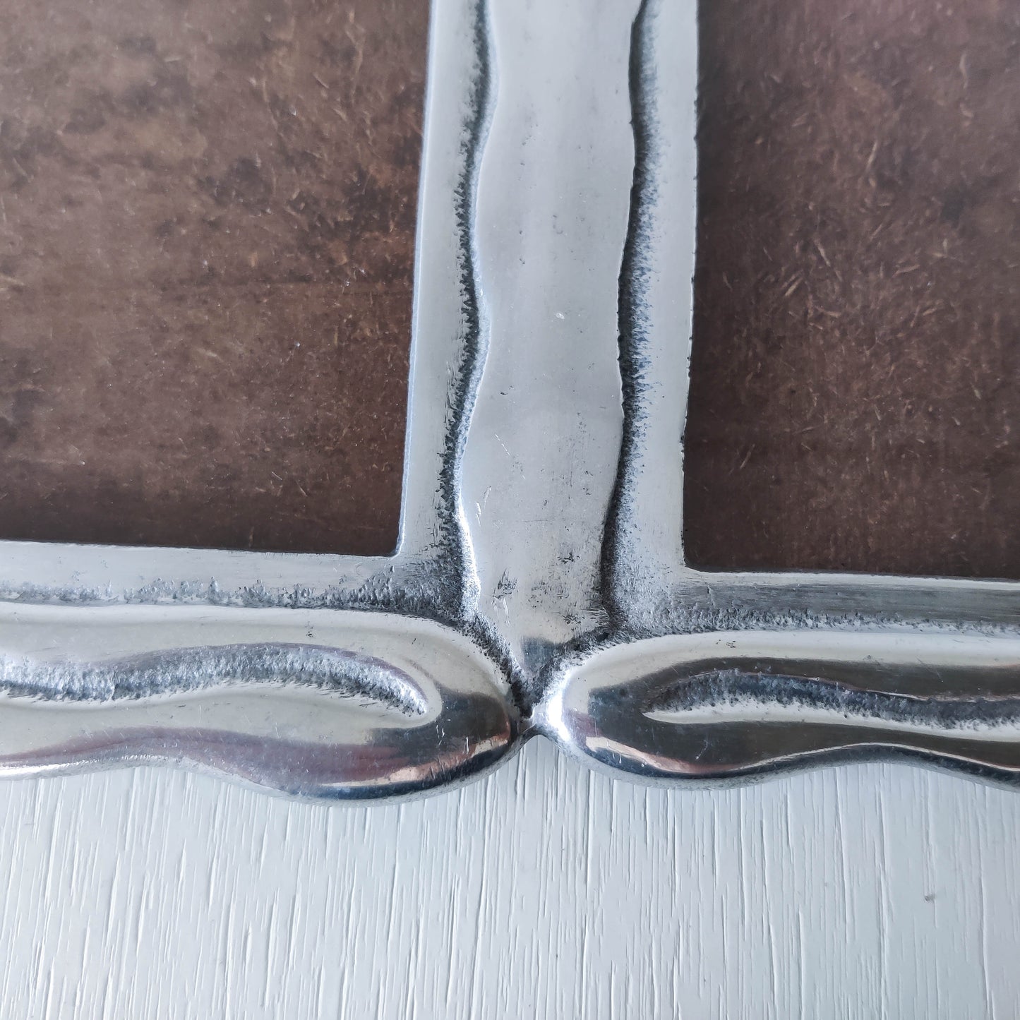 Vintage 1990s cast aluminium organic modernist form double picture photo frame