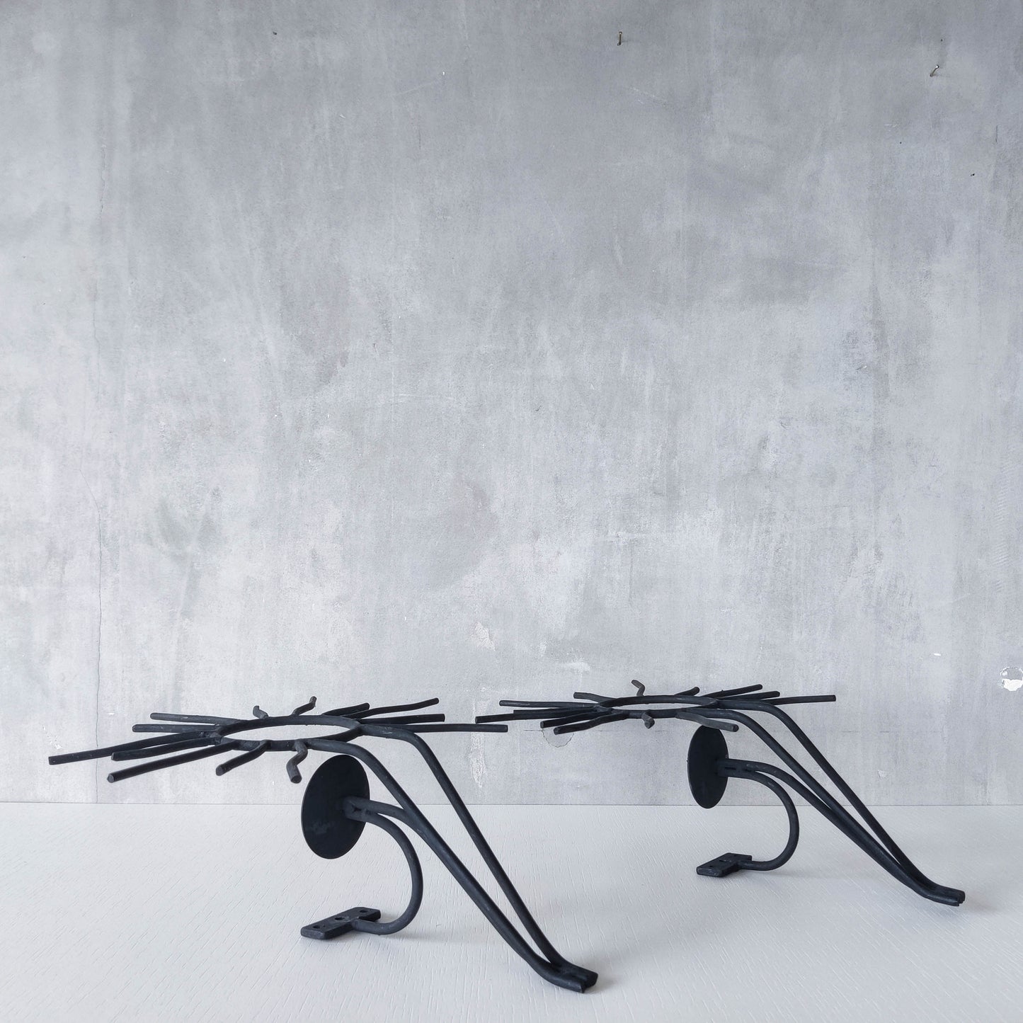 Pair of vintage black welded steel sun candle wall sconces Andre Dubreuil style