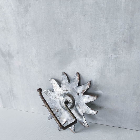 Vintage 1990s handmade artist metalwork steel cut sun toilet roll holder