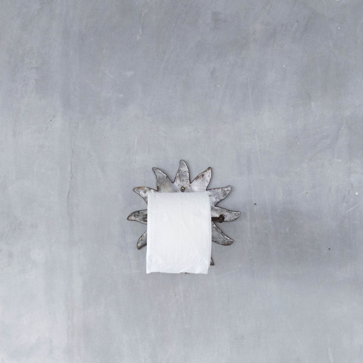 Vintage 1990s handmade artist metalwork steel cut sun toilet roll holder