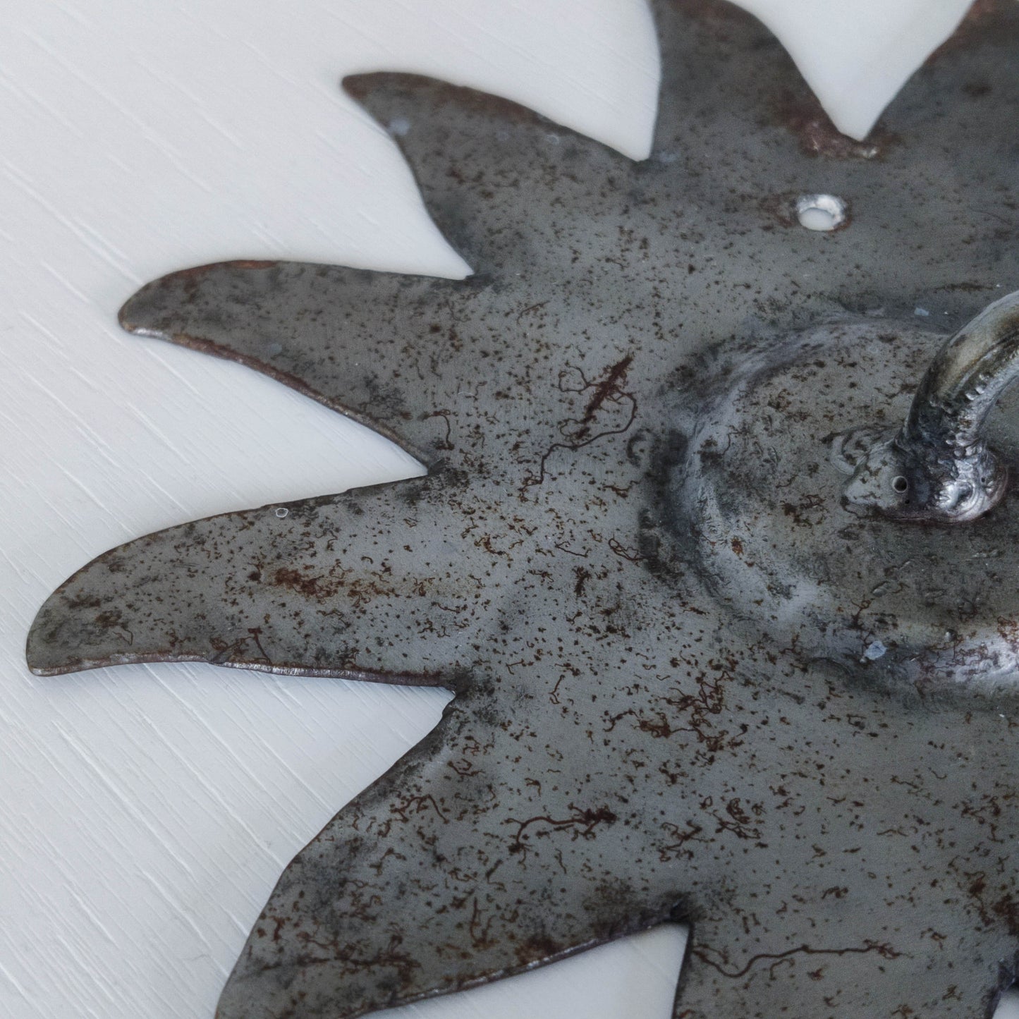 Vintage 1990s handmade artist metalwork steel cut sun toilet roll holder