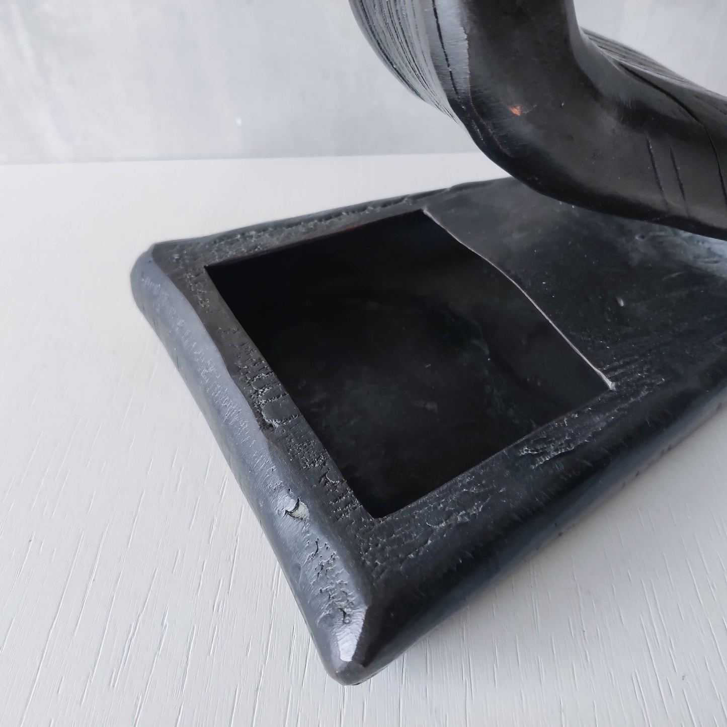 Midcentury brutalist forged patinated copper sculptural candle holder vide poche