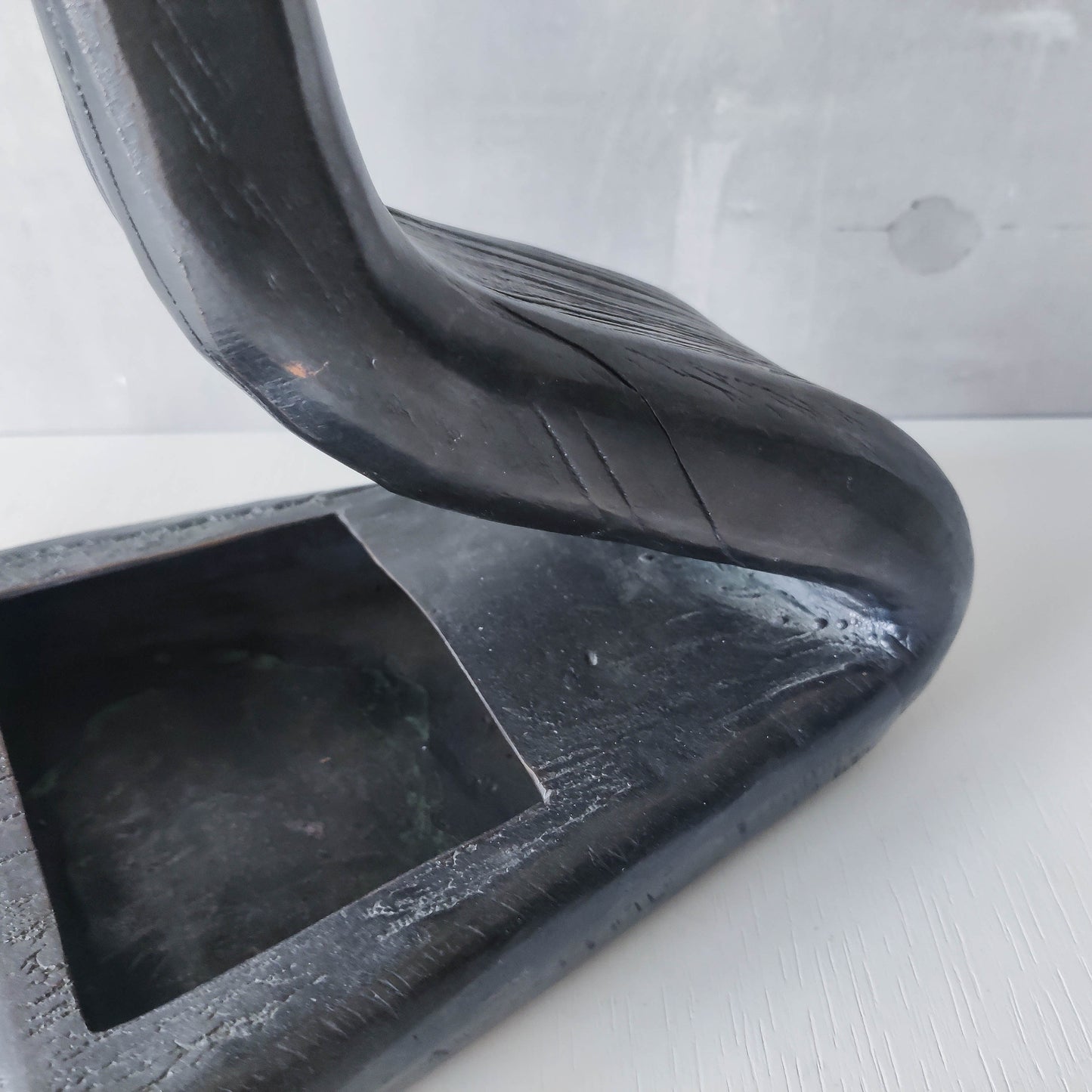 Midcentury brutalist forged patinated copper sculptural candle holder vide poche