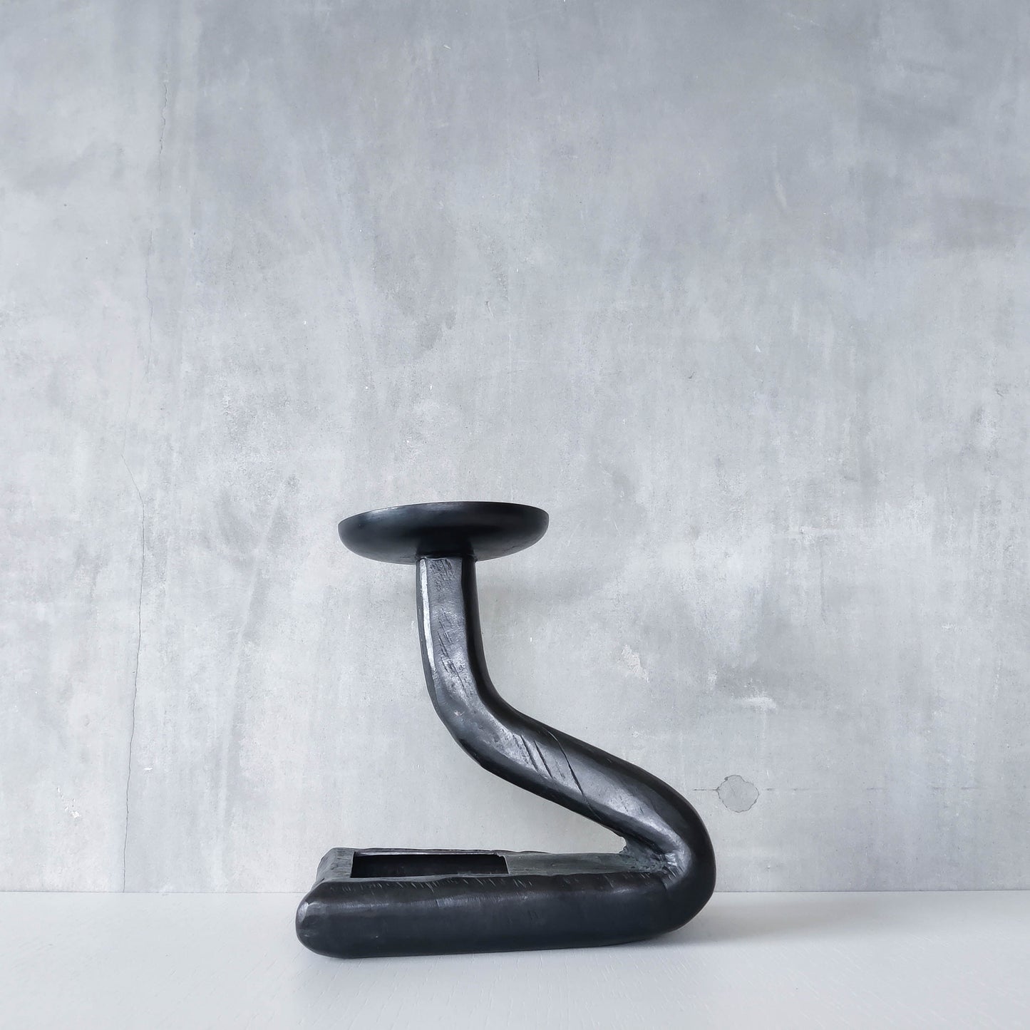 Midcentury brutalist forged patinated copper sculptural candle holder vide poche