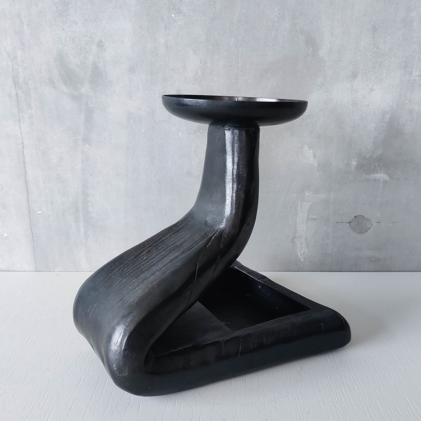 Midcentury brutalist forged patinated copper sculptural candle holder vide poche