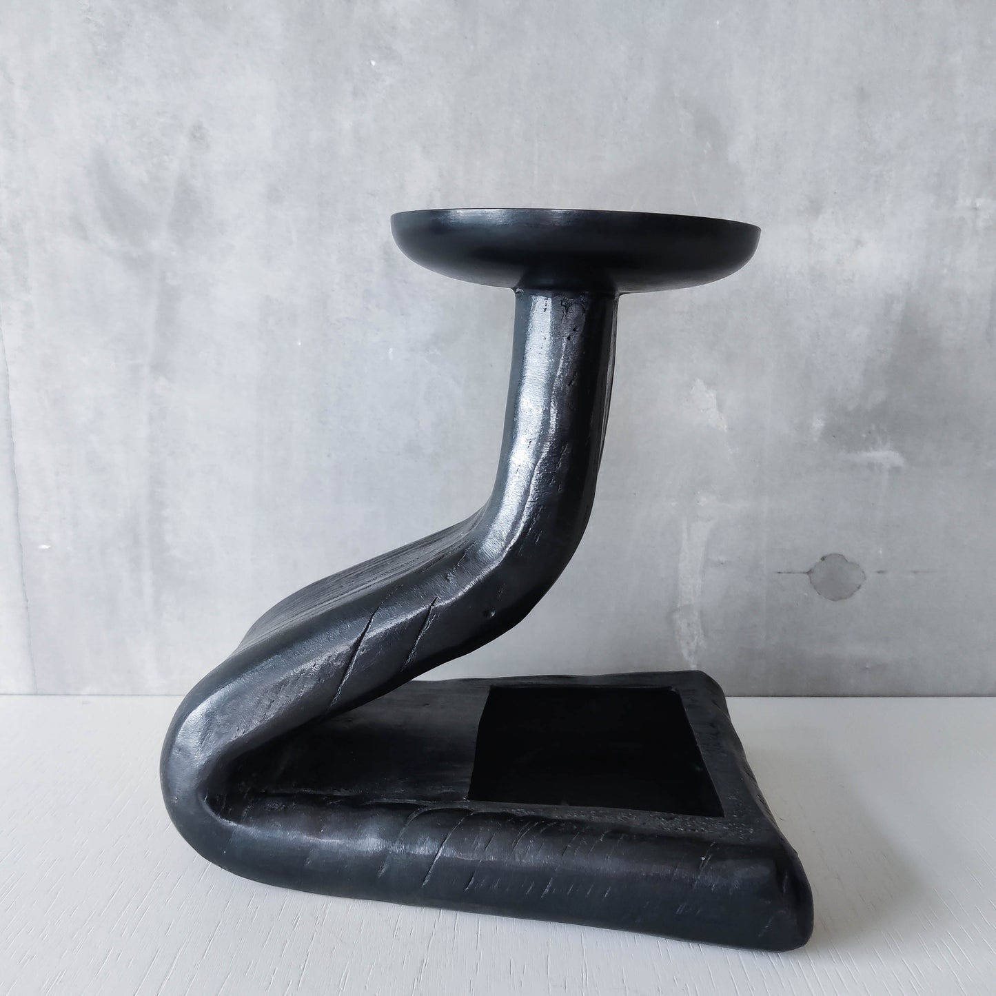 Midcentury brutalist forged patinated copper sculptural candle holder vide poche