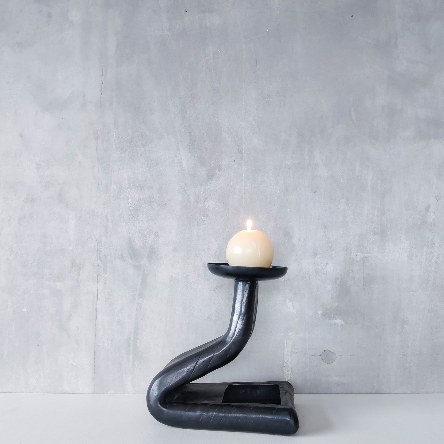 Midcentury brutalist forged patinated copper sculptural candle holder vide poche