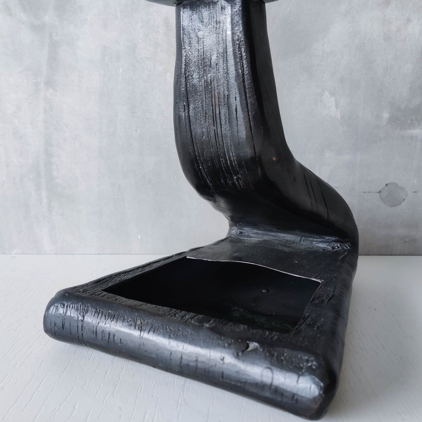 Midcentury brutalist forged patinated copper sculptural candle holder vide poche