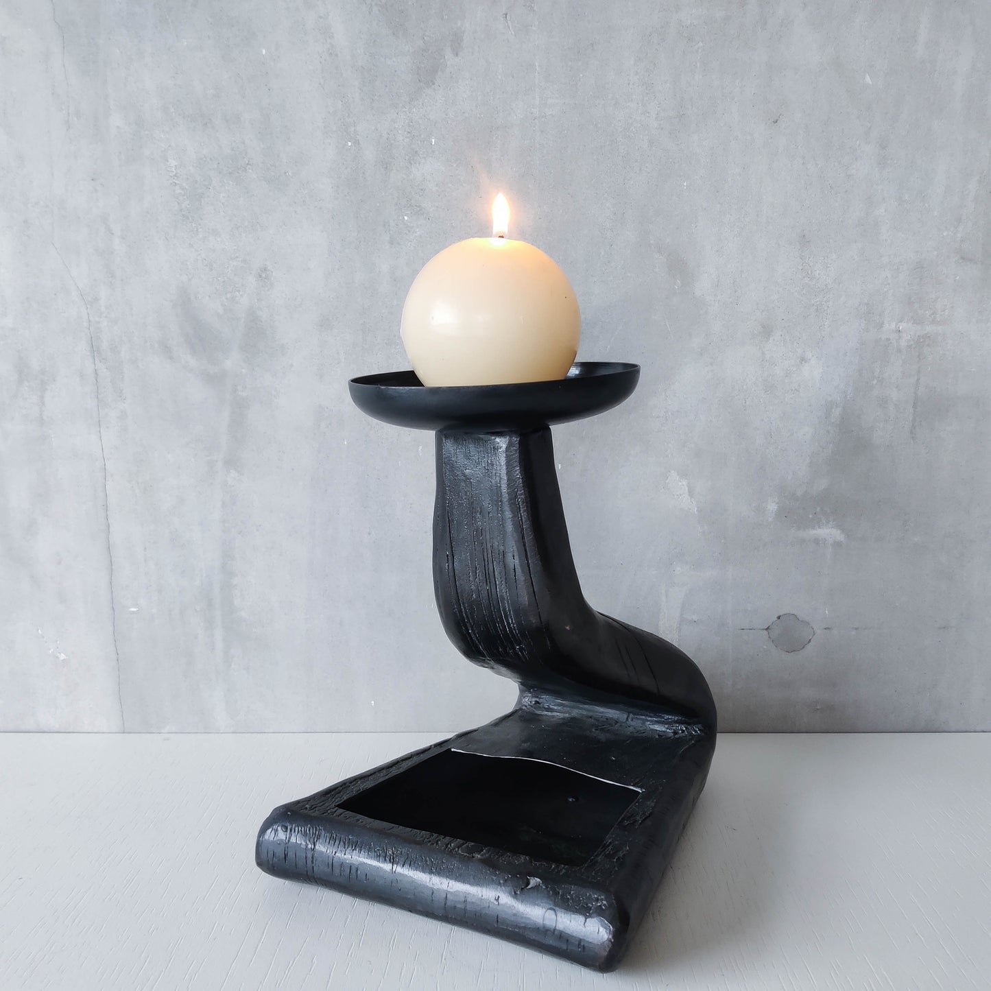 Midcentury brutalist forged patinated copper sculptural candle holder vide poche