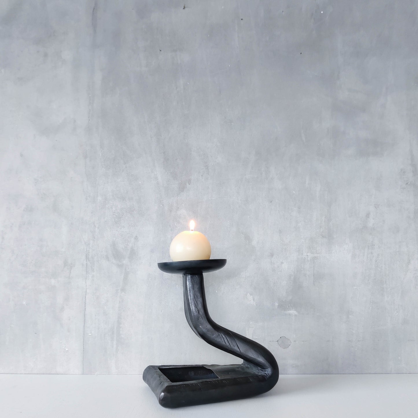 Midcentury brutalist forged patinated copper sculptural candle holder vide poche