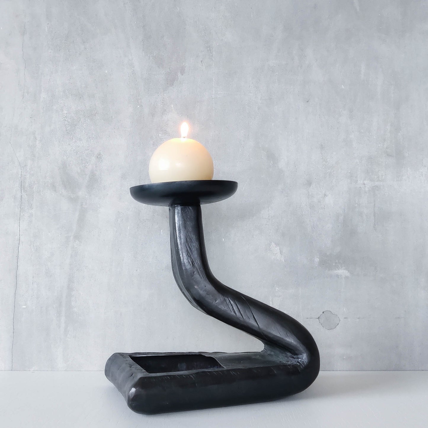 Midcentury brutalist forged patinated copper sculptural candle holder vide poche