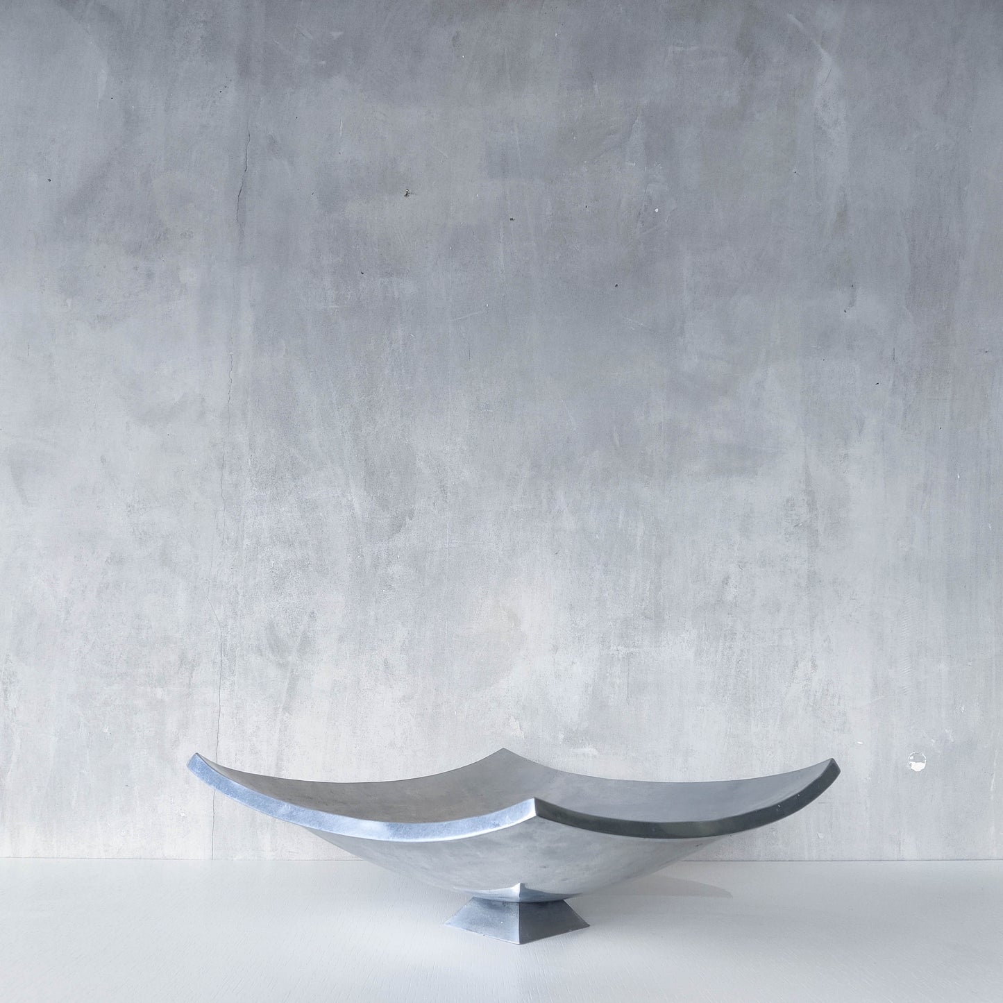 Vintage 90s cast aluminium sculptural silver large footed centerpiece fruit bowl