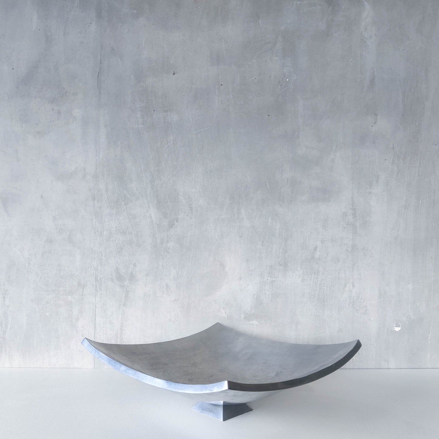 Vintage 90s cast aluminium sculptural silver large footed centerpiece fruit bowl