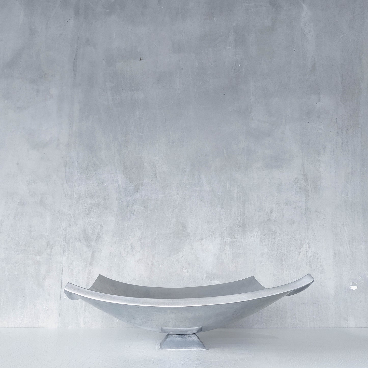 Vintage 90s cast aluminium sculptural silver large footed centerpiece fruit bowl