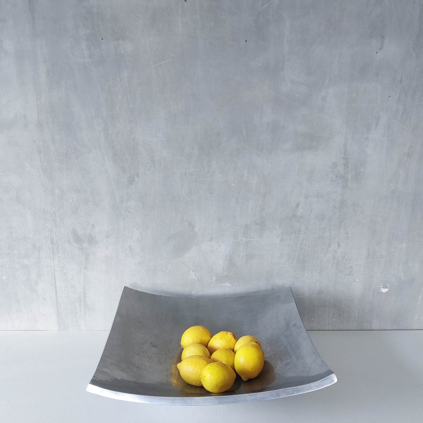 Vintage 90s cast aluminium sculptural silver large footed centerpiece fruit bowl