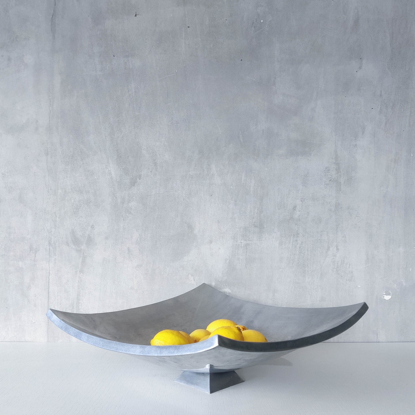 Vintage 90s cast aluminium sculptural silver large footed centerpiece fruit bowl