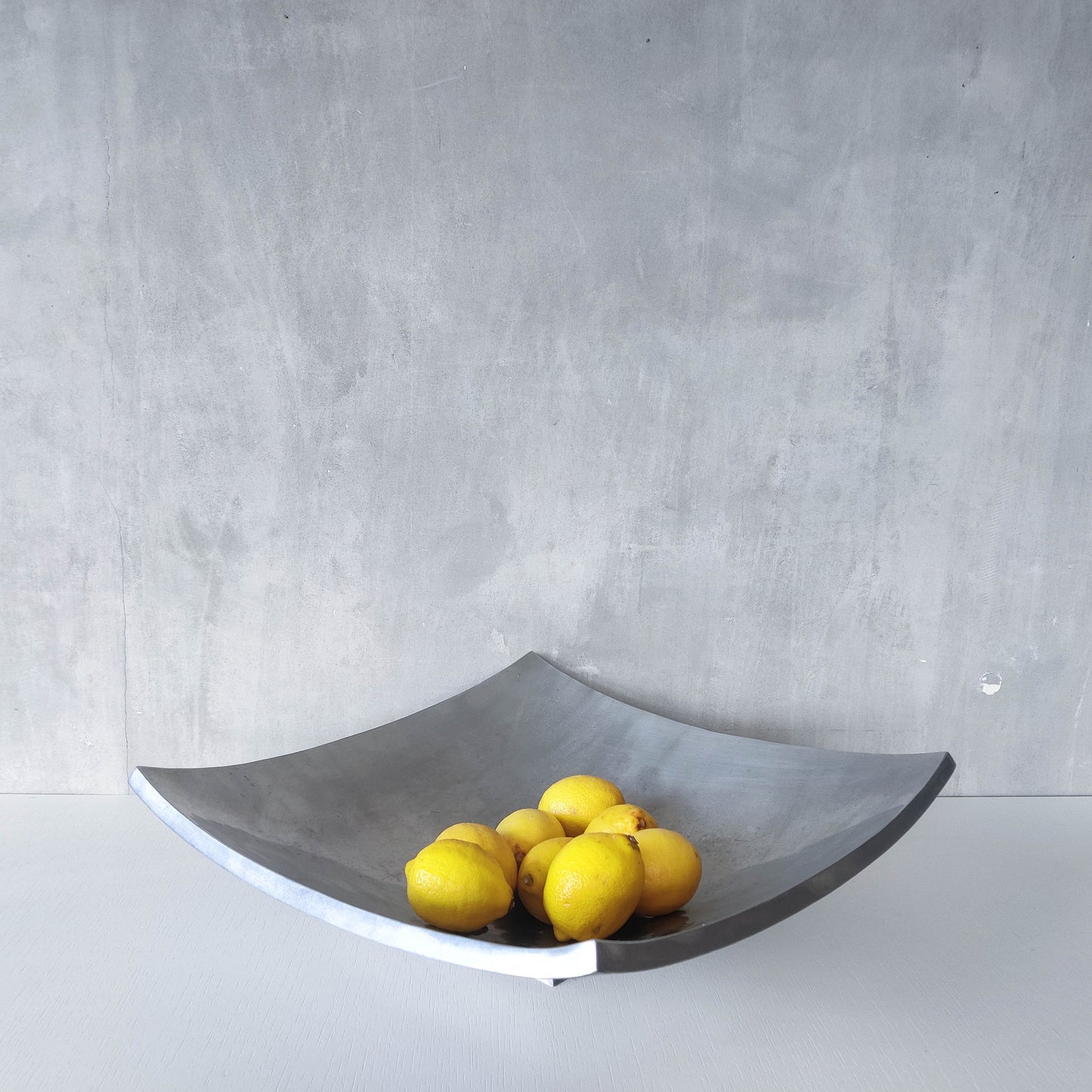 Vintage 90s cast aluminium sculptural silver large footed centerpiece fruit bowl