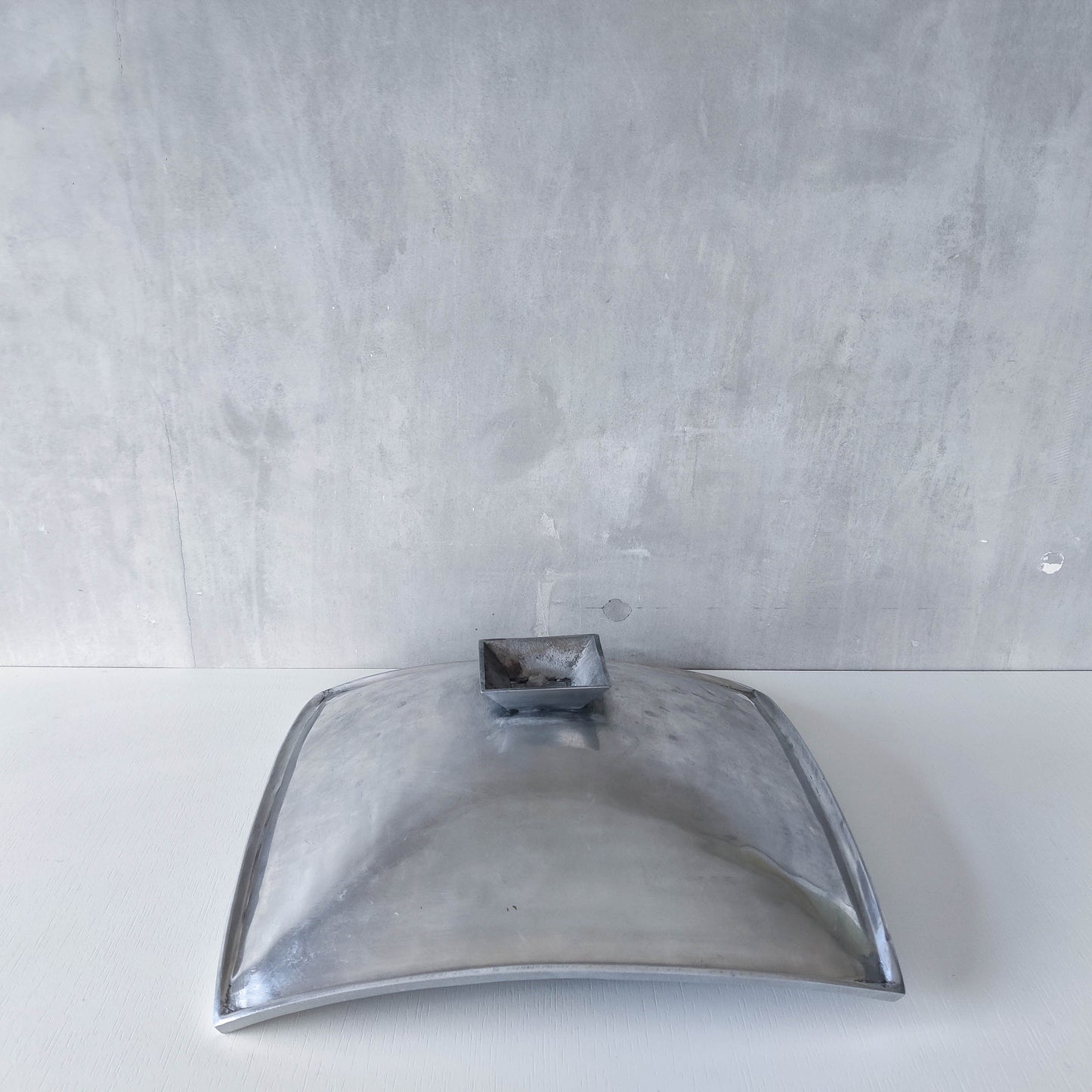 Vintage 90s cast aluminium sculptural silver large footed centerpiece fruit bowl