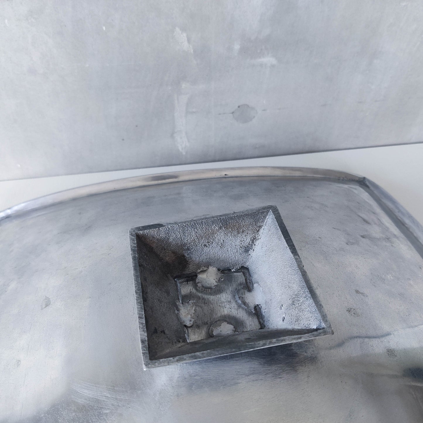 Vintage 90s cast aluminium sculptural silver large footed centerpiece fruit bowl