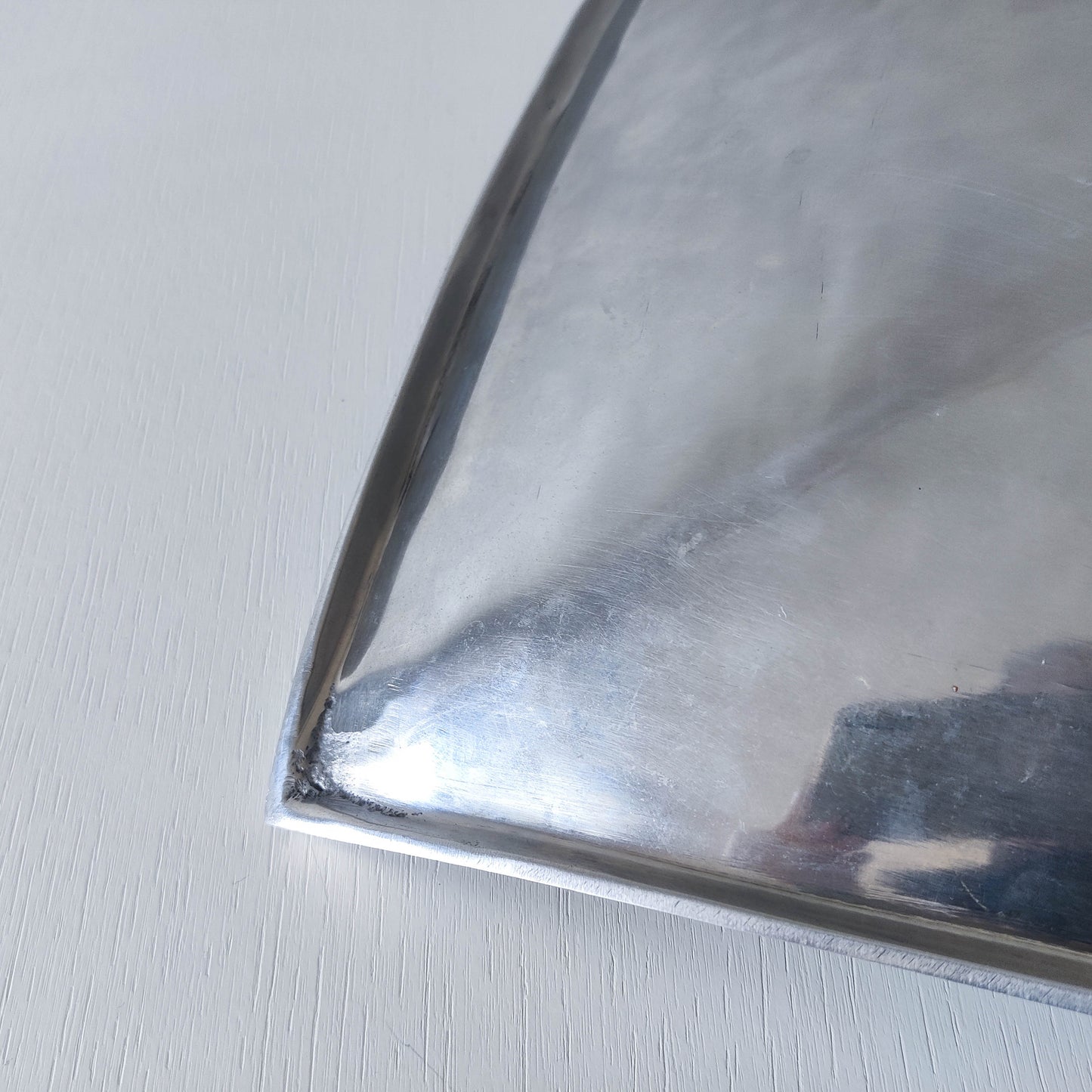 Vintage 90s cast aluminium sculptural silver large footed centerpiece fruit bowl