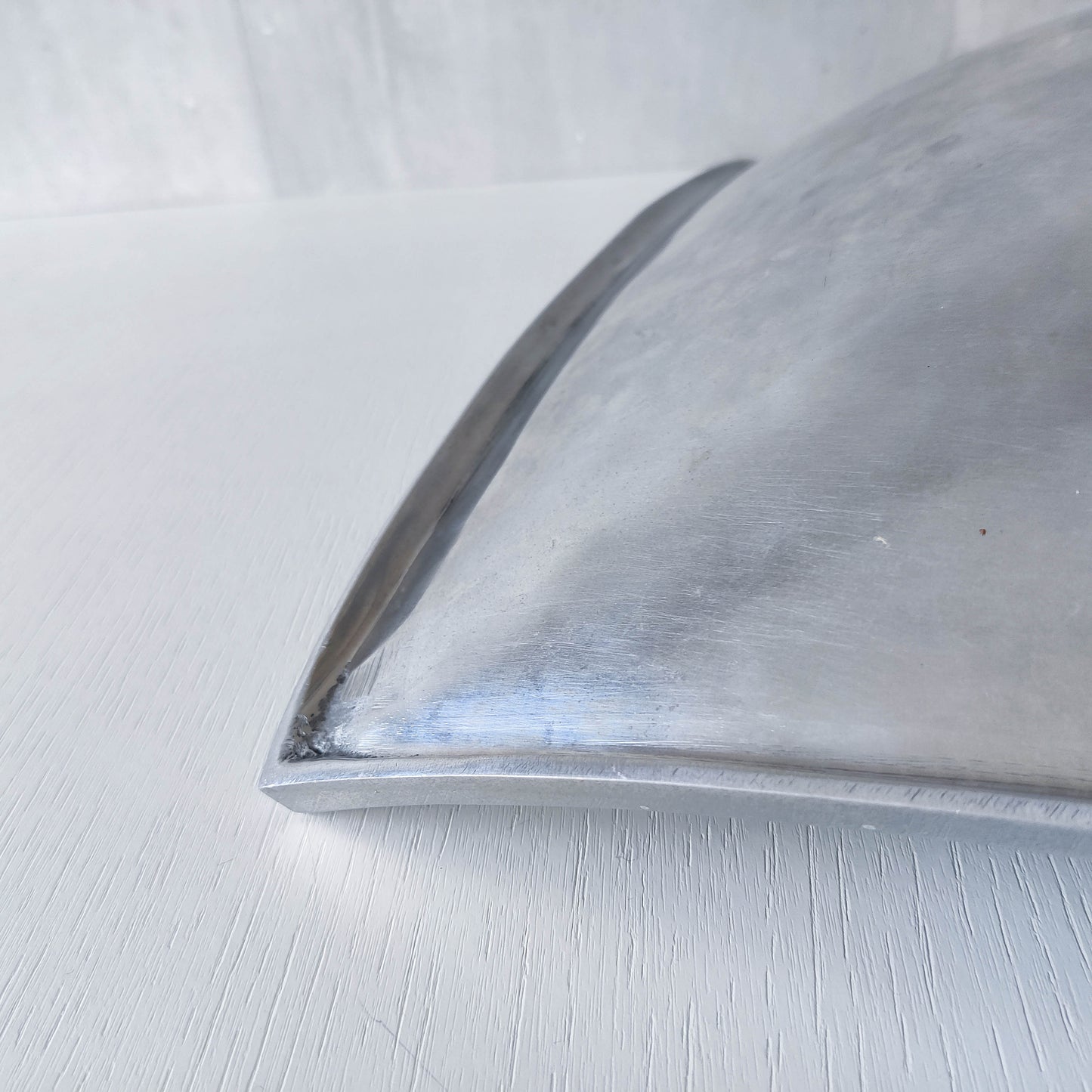 Vintage 90s cast aluminium sculptural silver large footed centerpiece fruit bowl