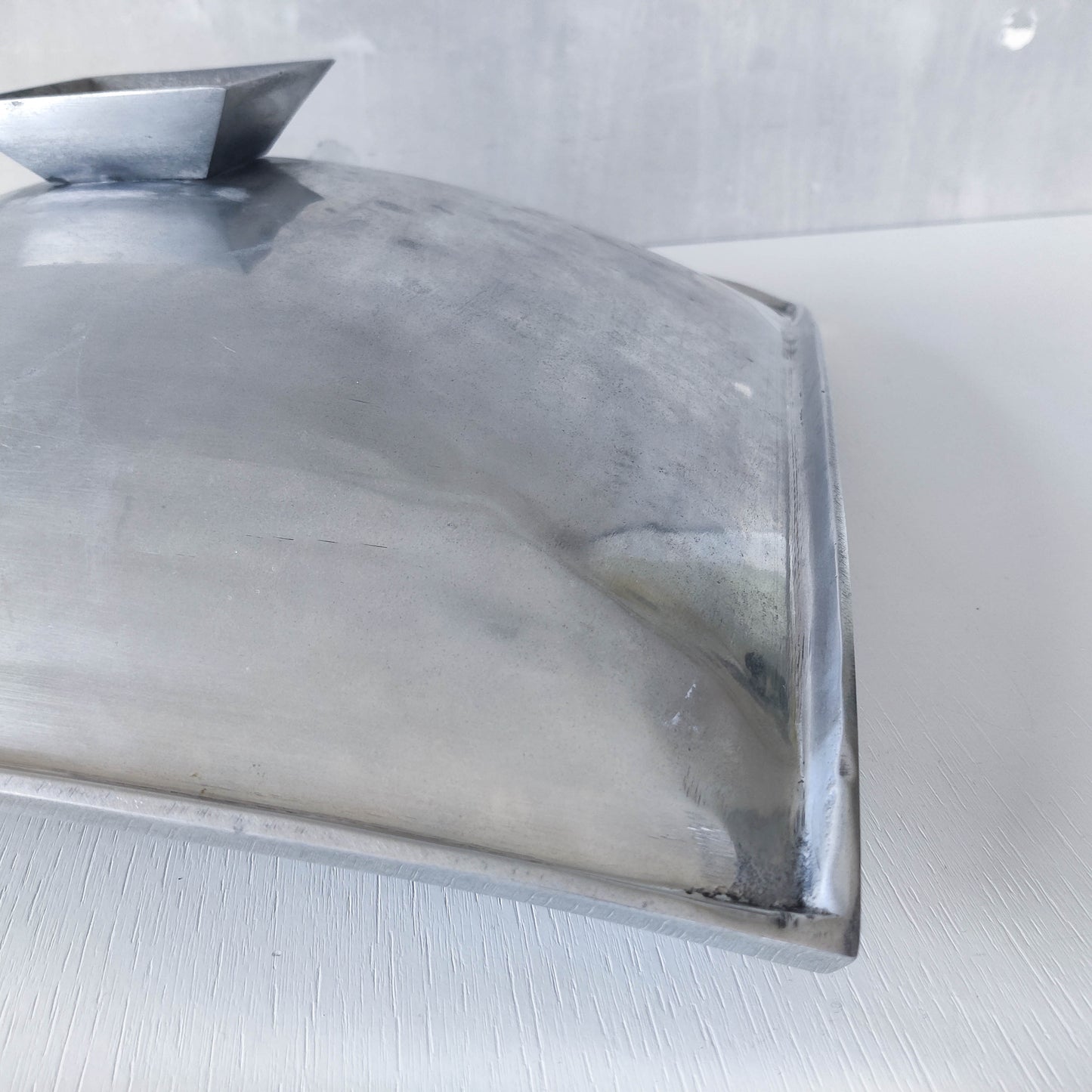 Vintage 90s cast aluminium sculptural silver large footed centerpiece fruit bowl