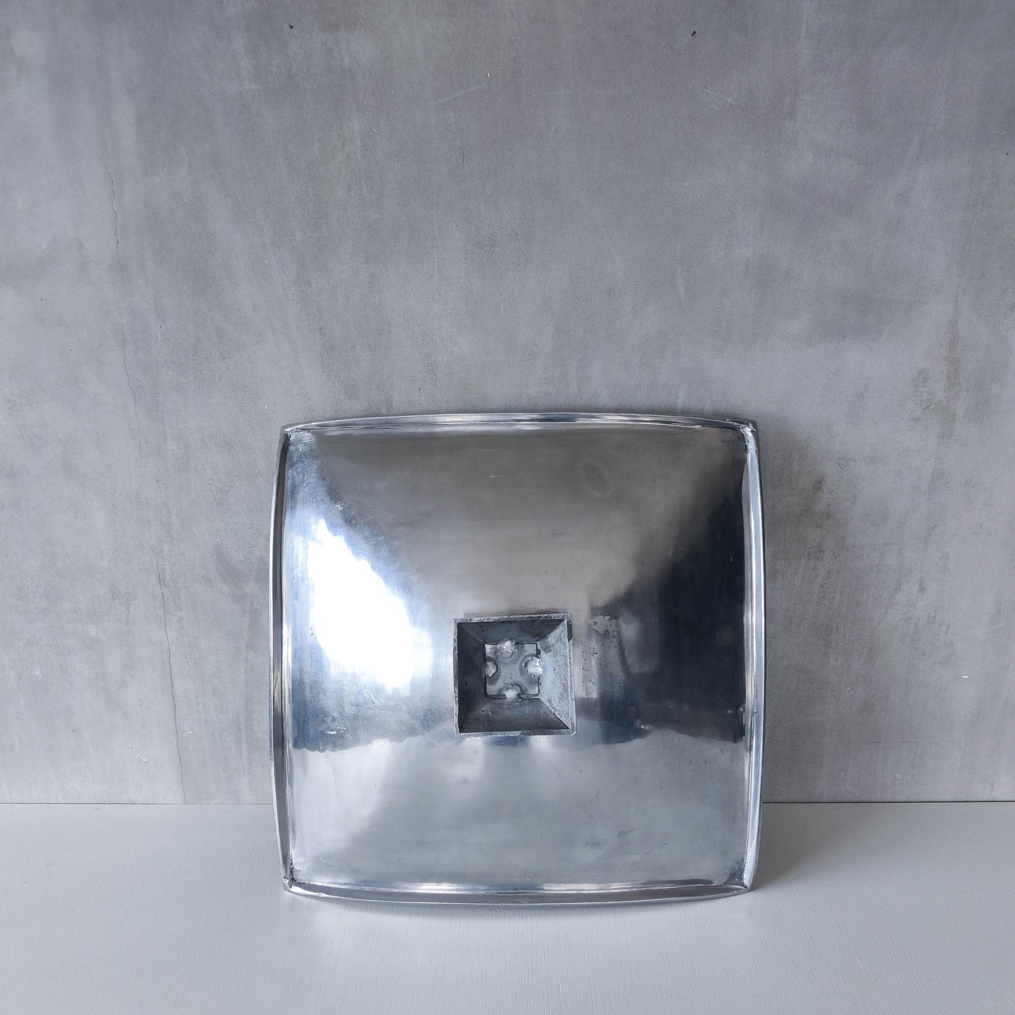 Vintage 90s cast aluminium sculptural silver large footed centerpiece fruit bowl