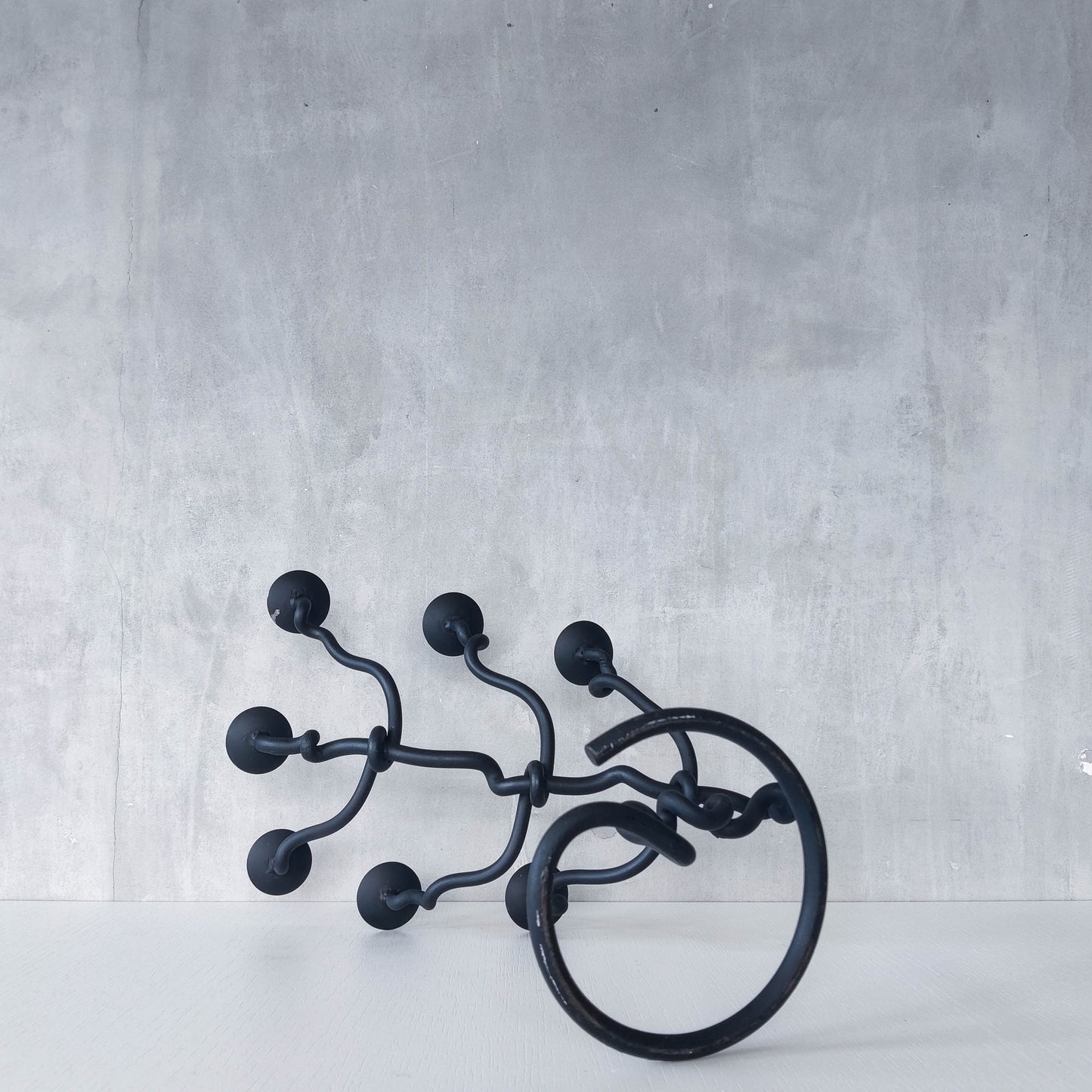 Sculptural organic large black forged twisted branch form candelabra