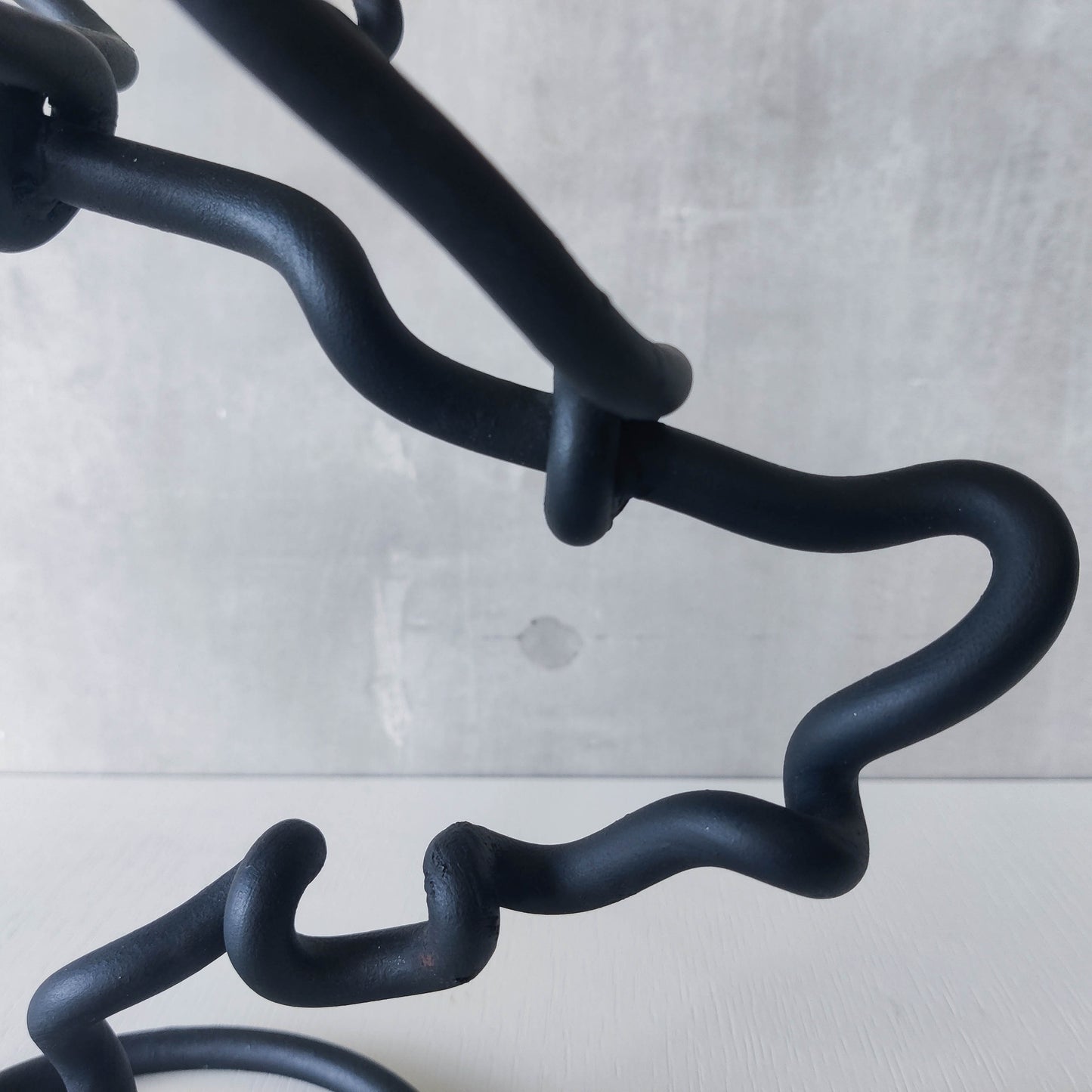 Sculptural organic large black forged twisted branch form candelabra