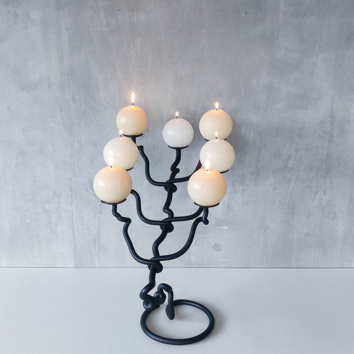 Sculptural organic large black forged twisted branch form candelabra