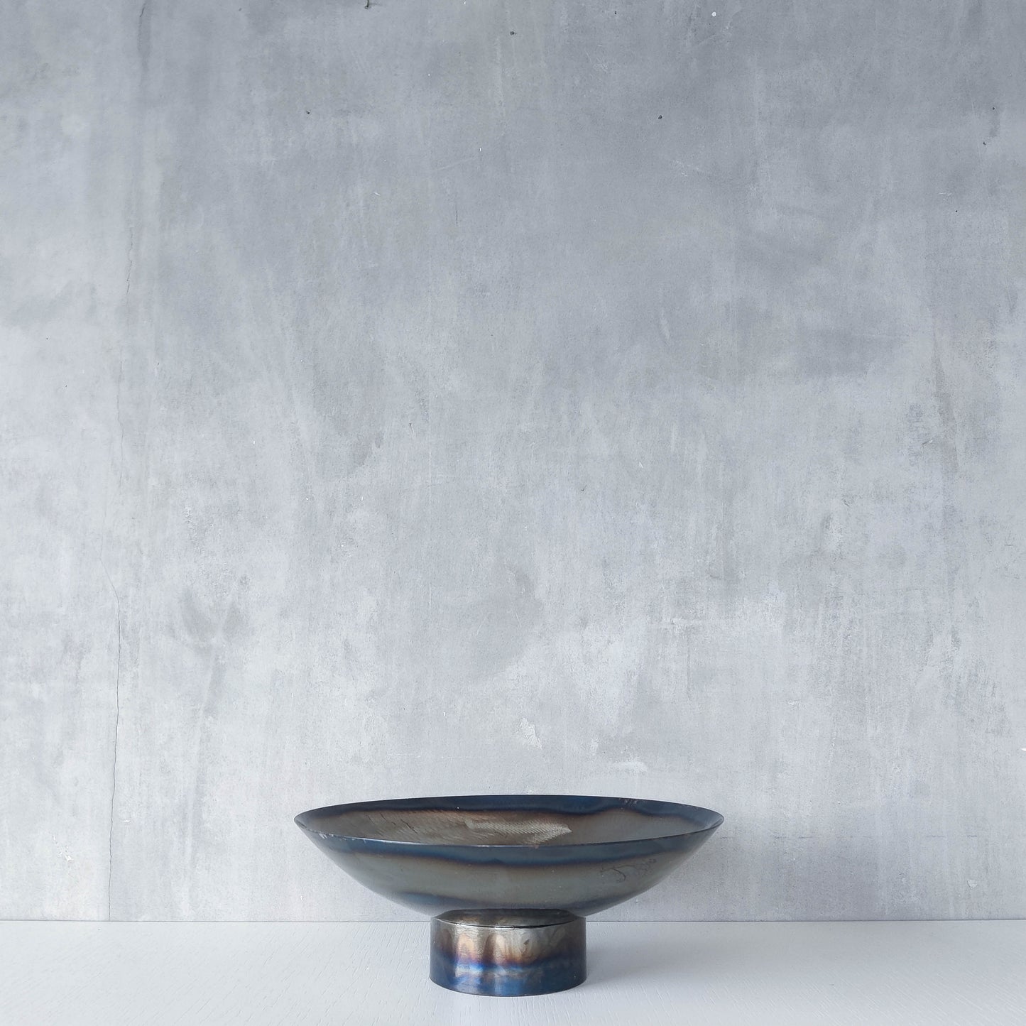 Rob Mulholland signed metalwork artisan handmade torched steel footed fruit bowl