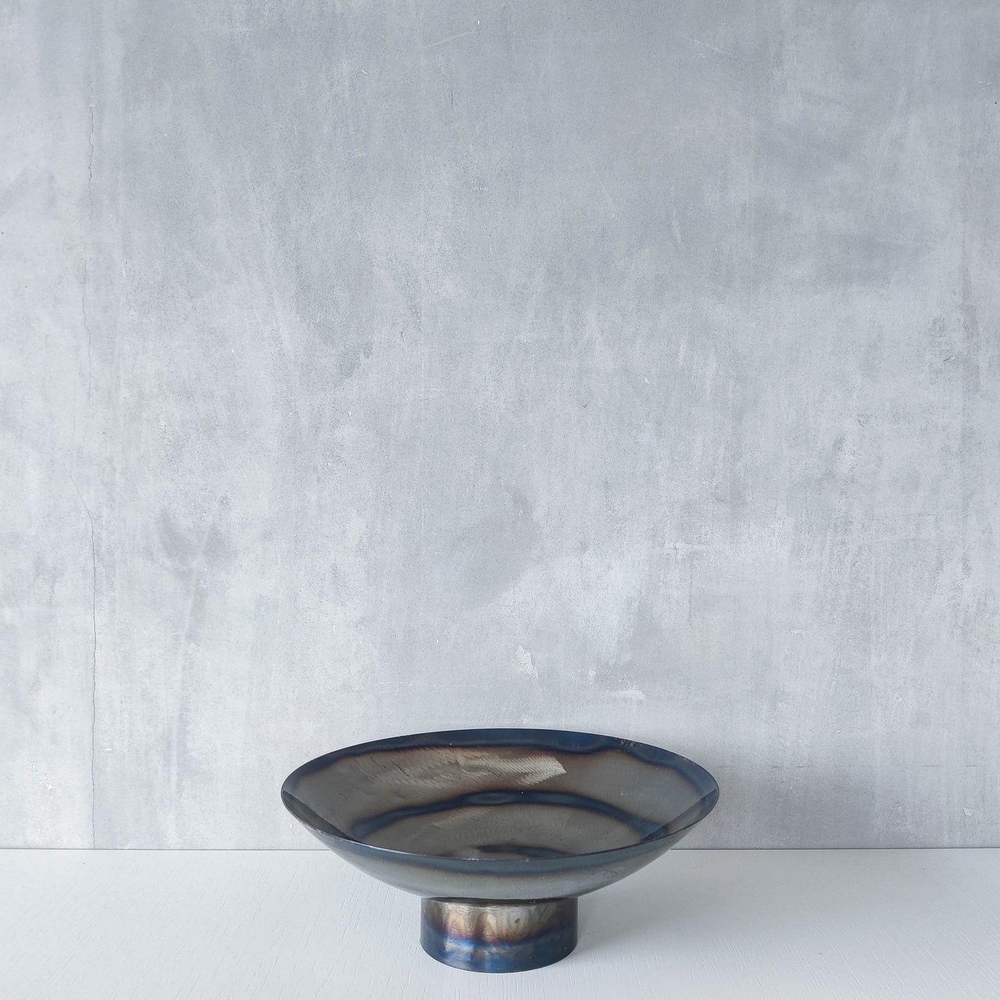 Rob Mulholland signed metalwork artisan handmade torched steel footed fruit bowl