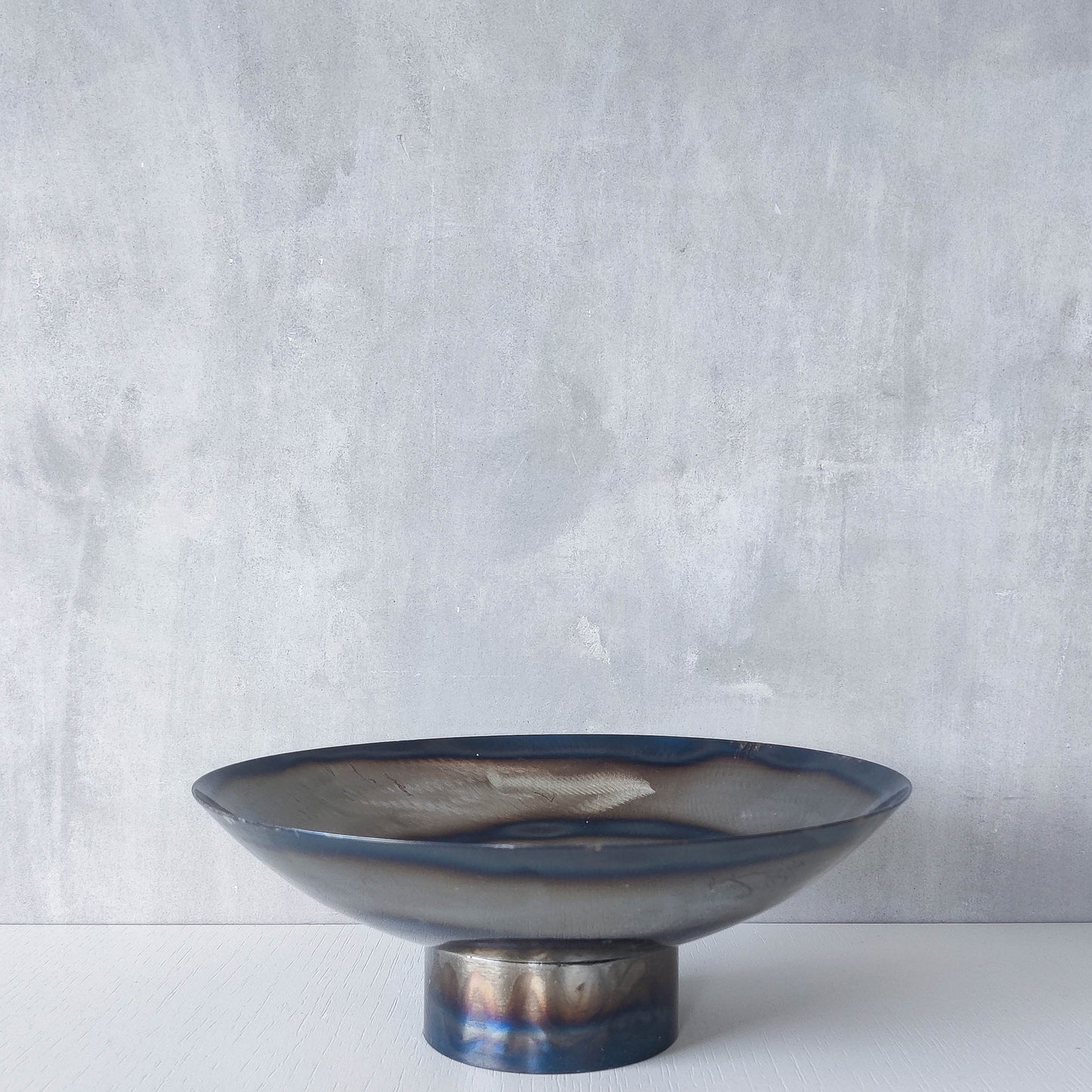 Rob Mulholland signed metalwork artisan handmade torched steel footed fruit bowl