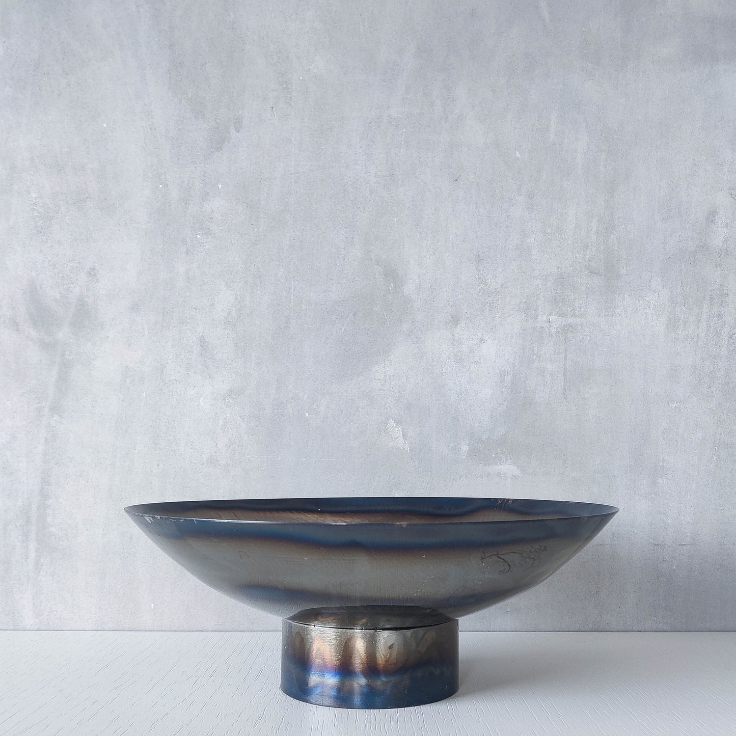 Rob Mulholland signed metalwork artisan handmade torched steel footed fruit bowl