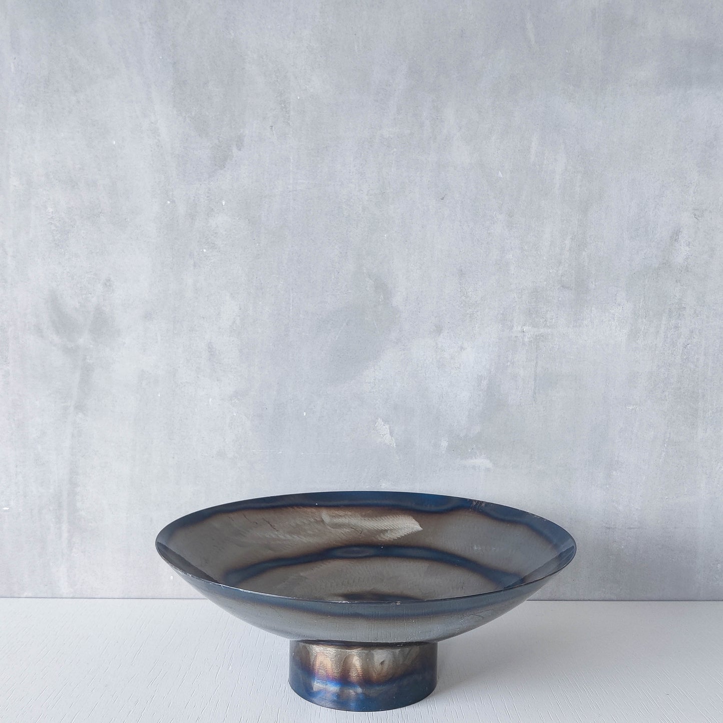 Rob Mulholland signed metalwork artisan handmade torched steel footed fruit bowl