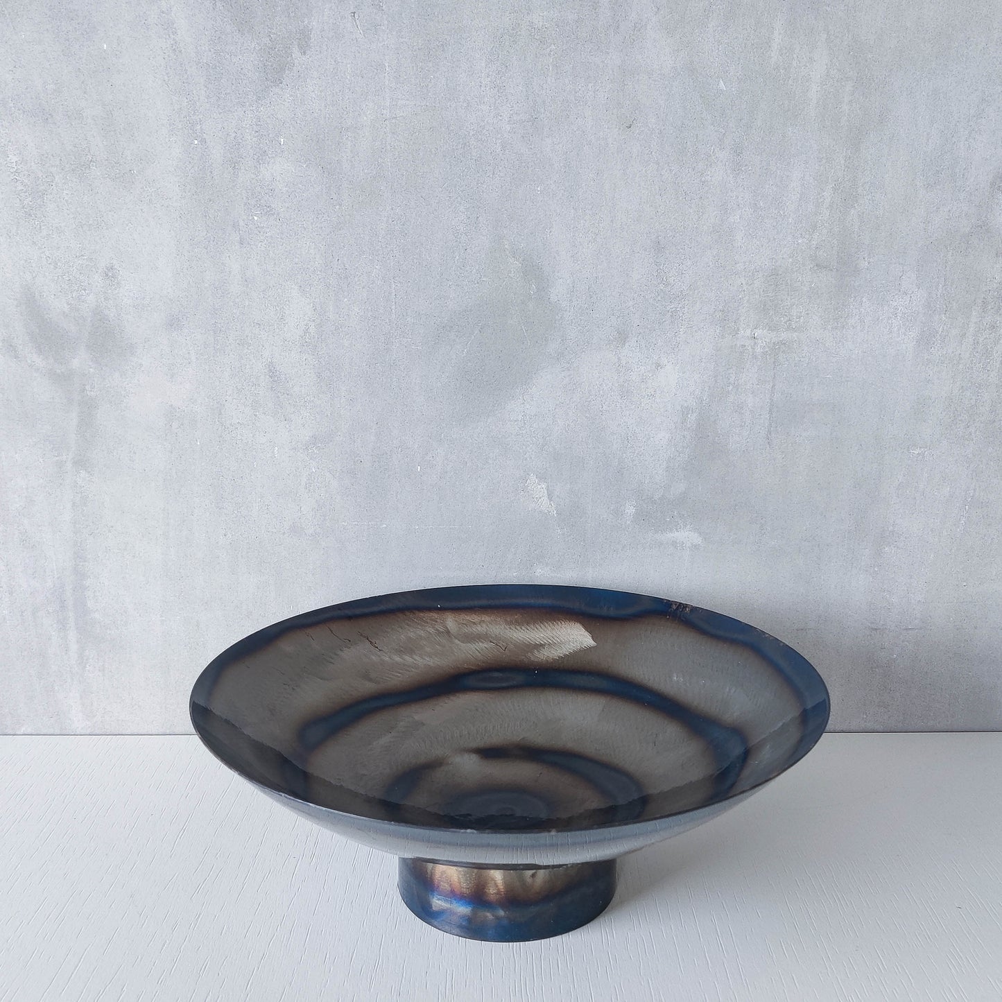 Rob Mulholland signed metalwork artisan handmade torched steel footed fruit bowl