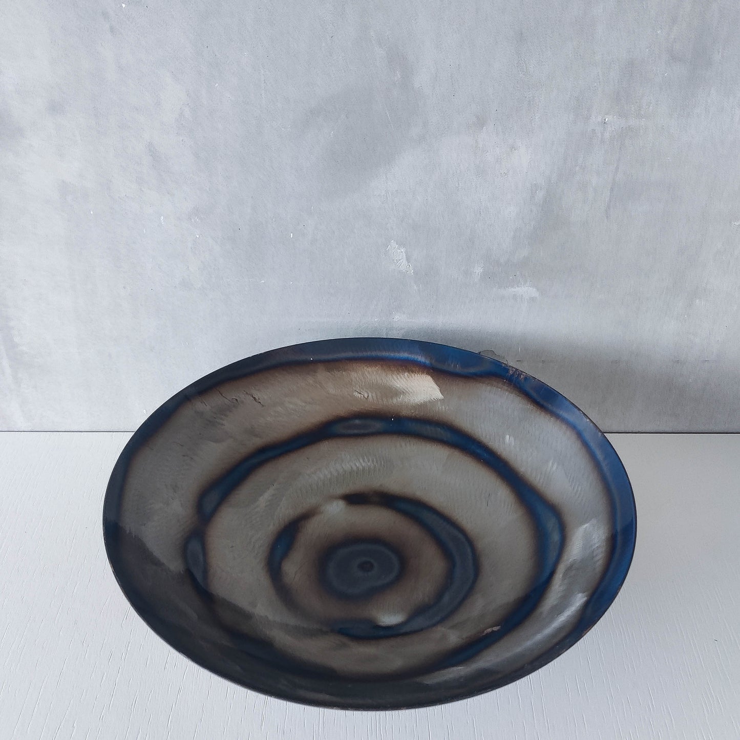 Rob Mulholland signed metalwork artisan handmade torched steel footed fruit bowl