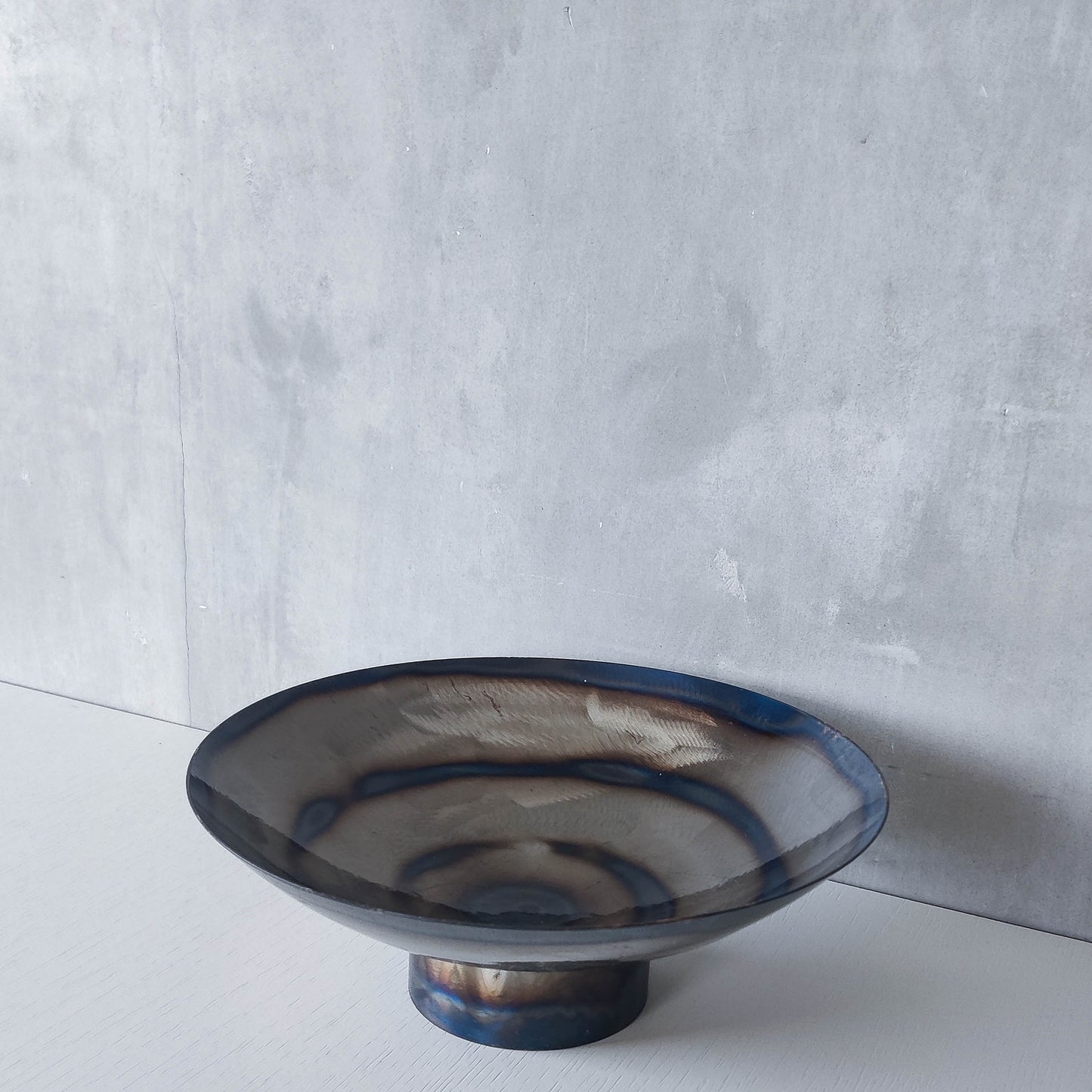 Rob Mulholland signed metalwork artisan handmade torched steel footed fruit bowl