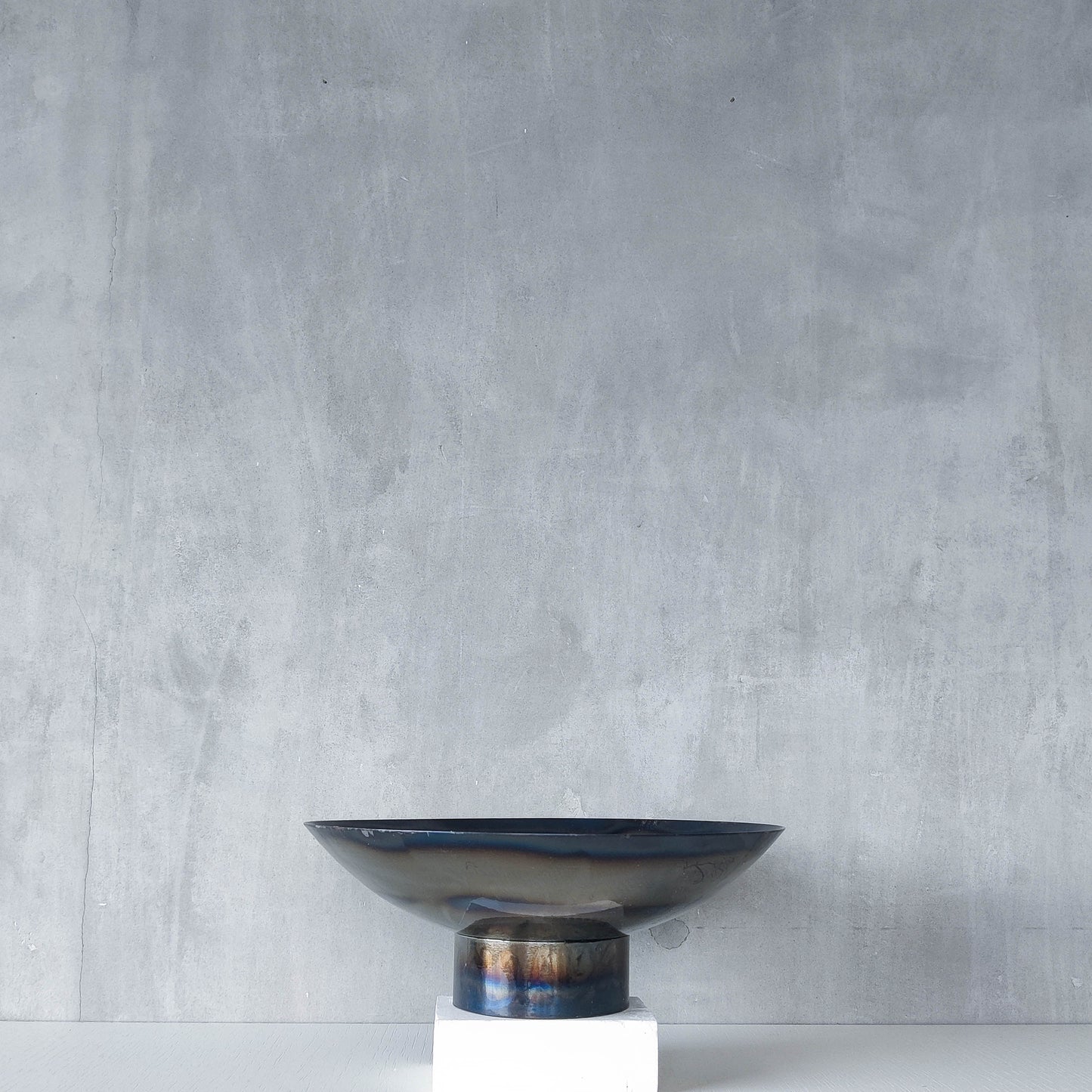 Rob Mulholland signed metalwork artisan handmade torched steel footed fruit bowl