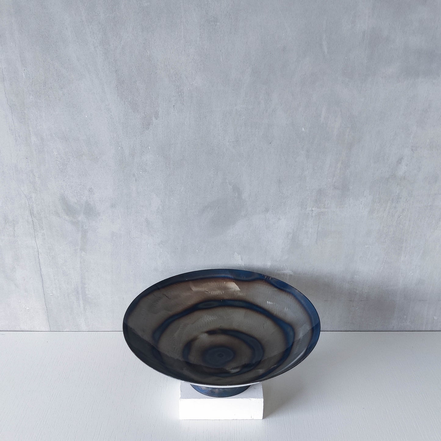 Rob Mulholland signed metalwork artisan handmade torched steel footed fruit bowl