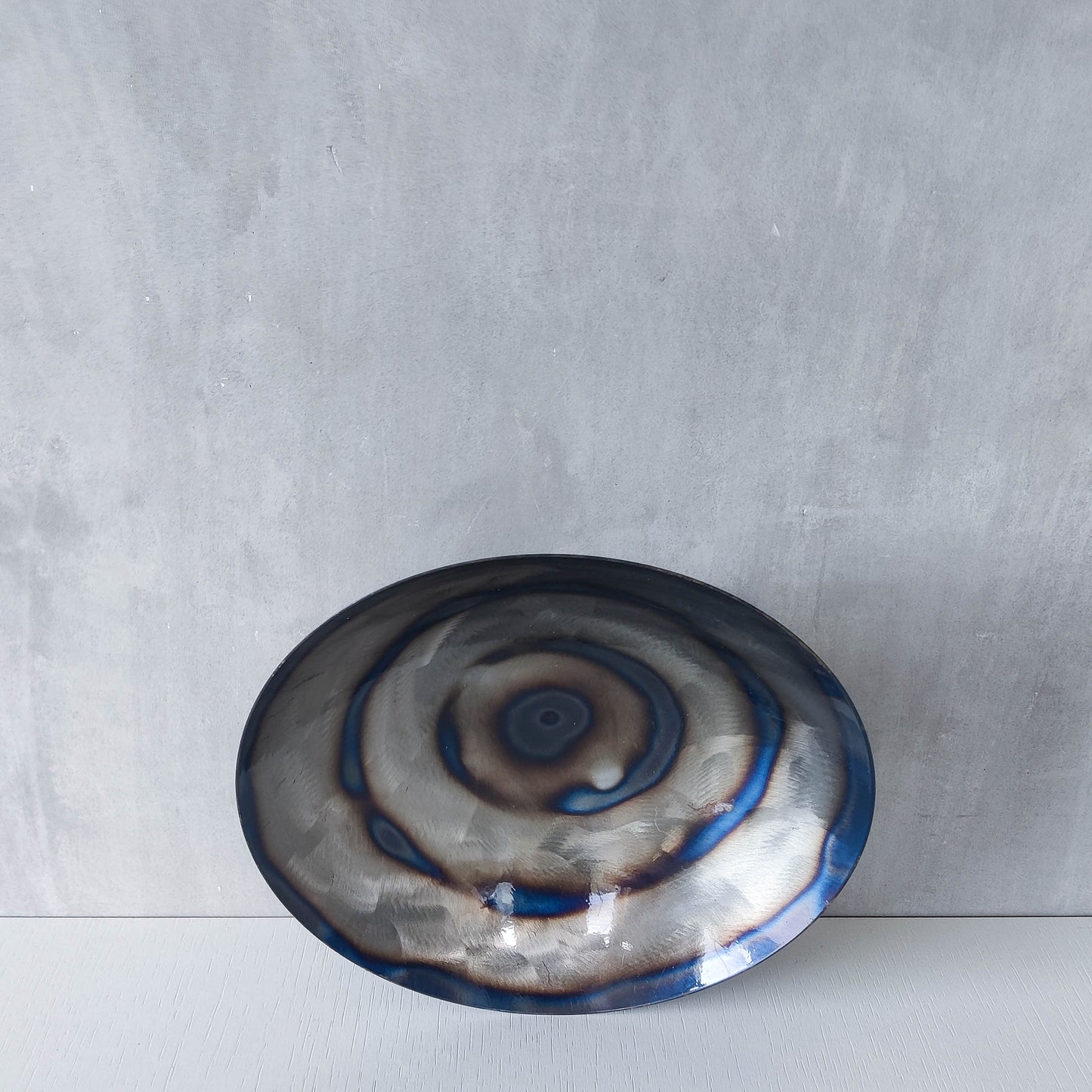 Rob Mulholland signed metalwork artisan handmade torched steel footed fruit bowl