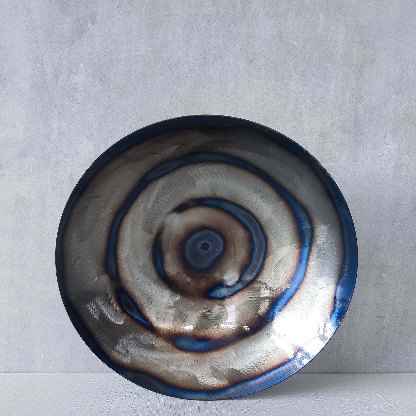 Rob Mulholland signed metalwork artisan handmade torched steel footed fruit bowl