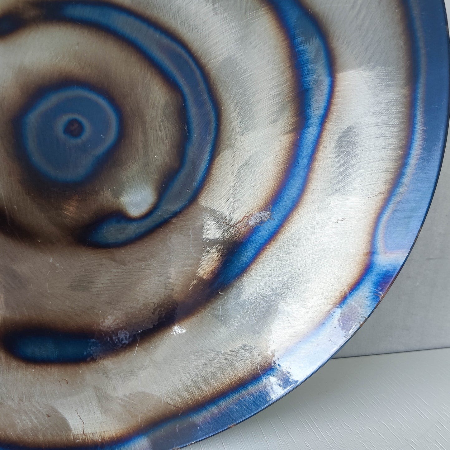 Rob Mulholland signed metalwork artisan handmade torched steel footed fruit bowl