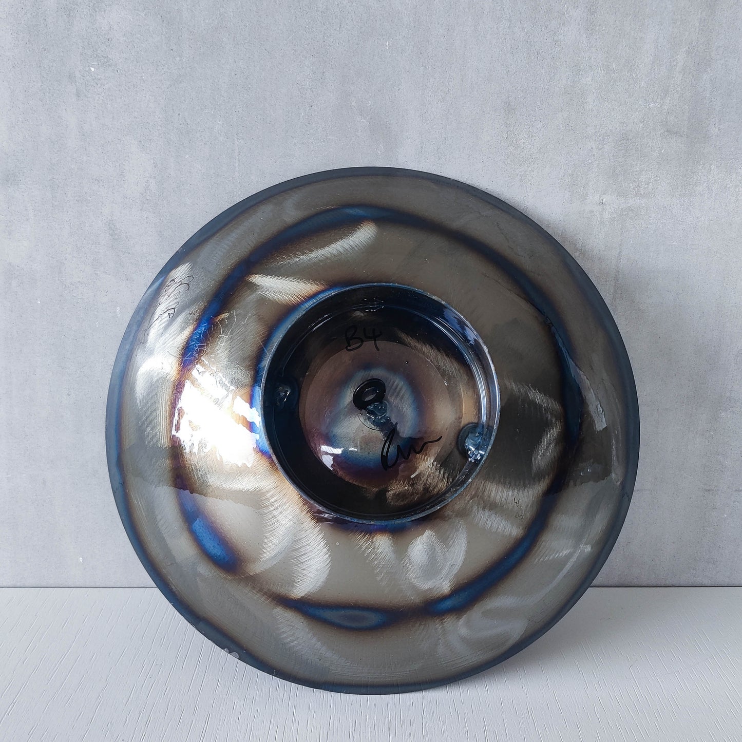 Rob Mulholland signed metalwork artisan handmade torched steel footed fruit bowl