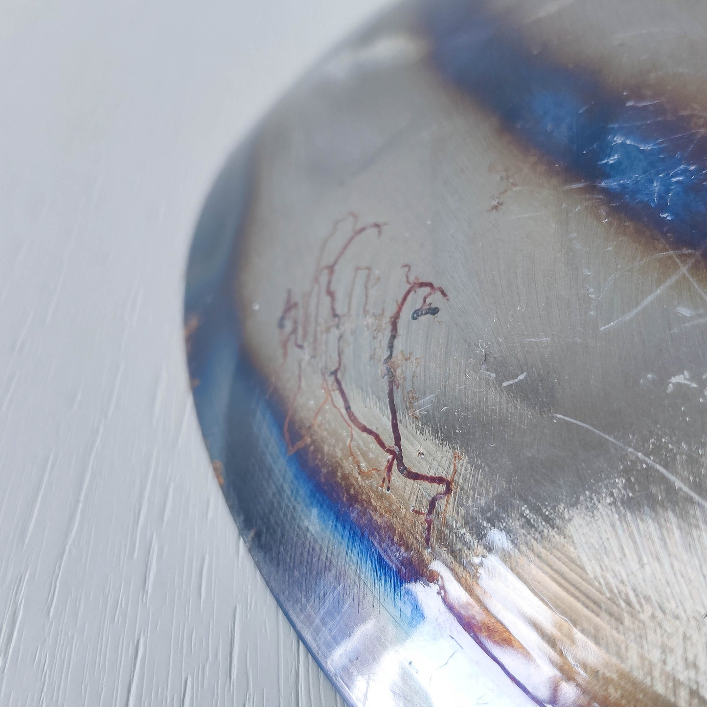 Rob Mulholland signed metalwork artisan handmade torched steel footed fruit bowl